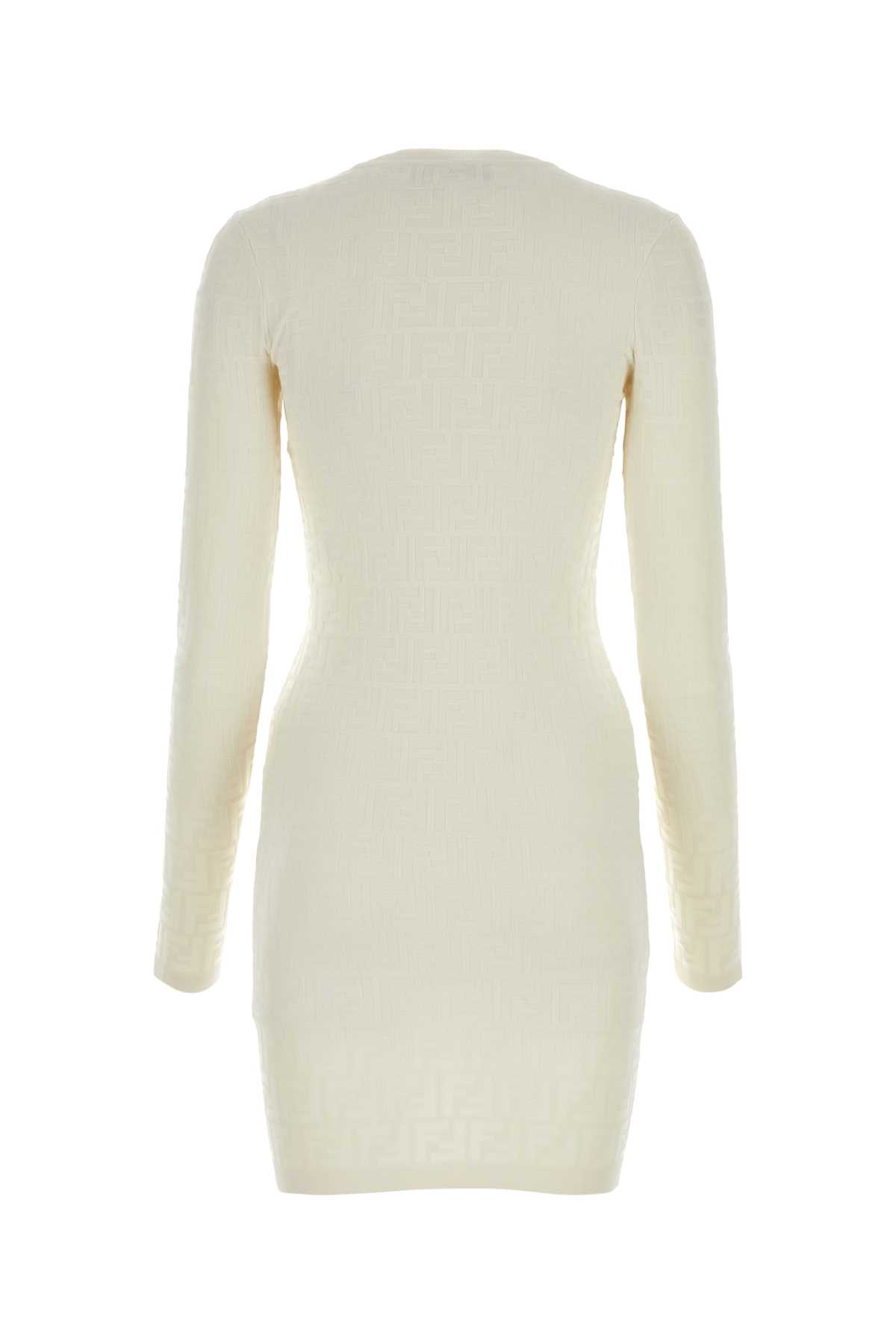 Shop Fendi Ivory Stretch Viscose Blend Dress In White