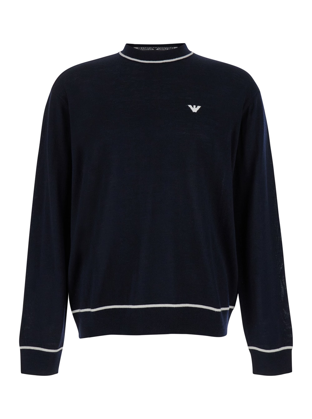 Shop Emporio Armani Blue Sweater With Logo Embroidery In Wool Woman