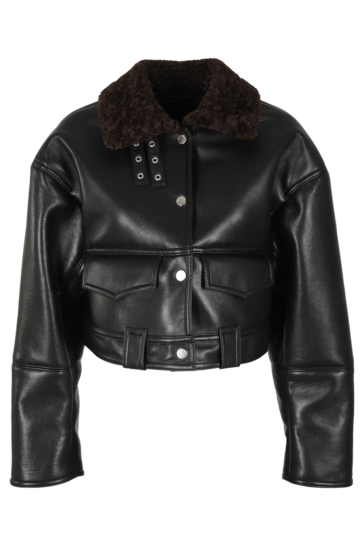 Nanushka Short Sherpa-collar Jacket In Black/brown