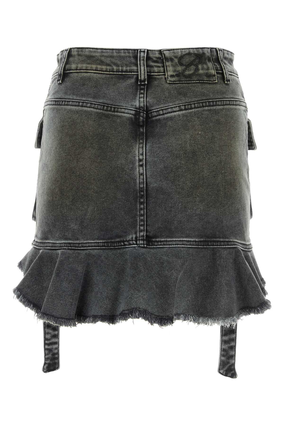 Shop Blumarine Dark Grey Stretch Denim Mini Skirtâ In Darkshadow