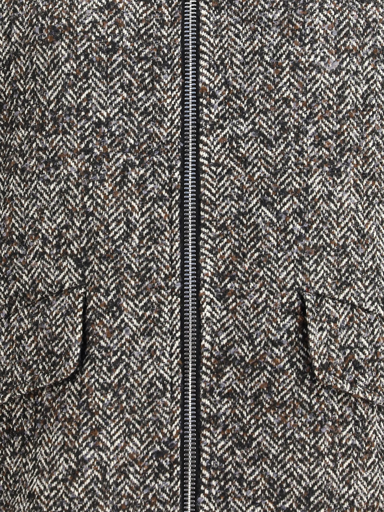 True Royal Alina Herringbone Zip-front Jacket In Gray