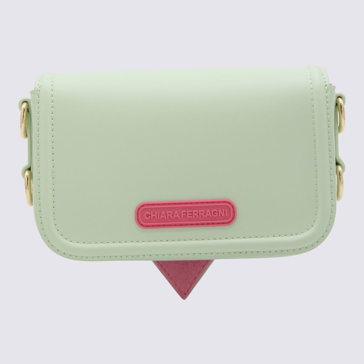 Shop Chiara Ferragni Green Faux Leather Eyelike Shoulder Bag