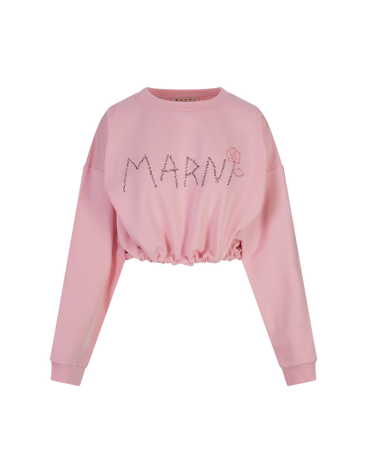 Shop Marni Pink Crop Sweatshirt With Logo