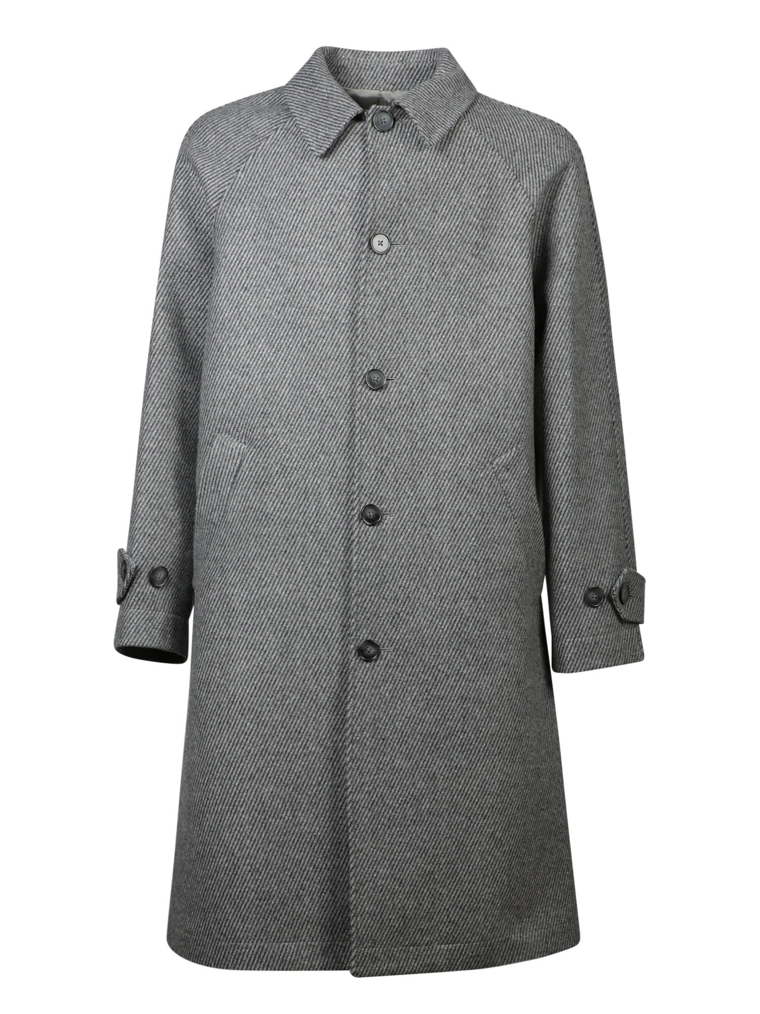 Officine Générale Raglan Wool Stripes Grey Coat