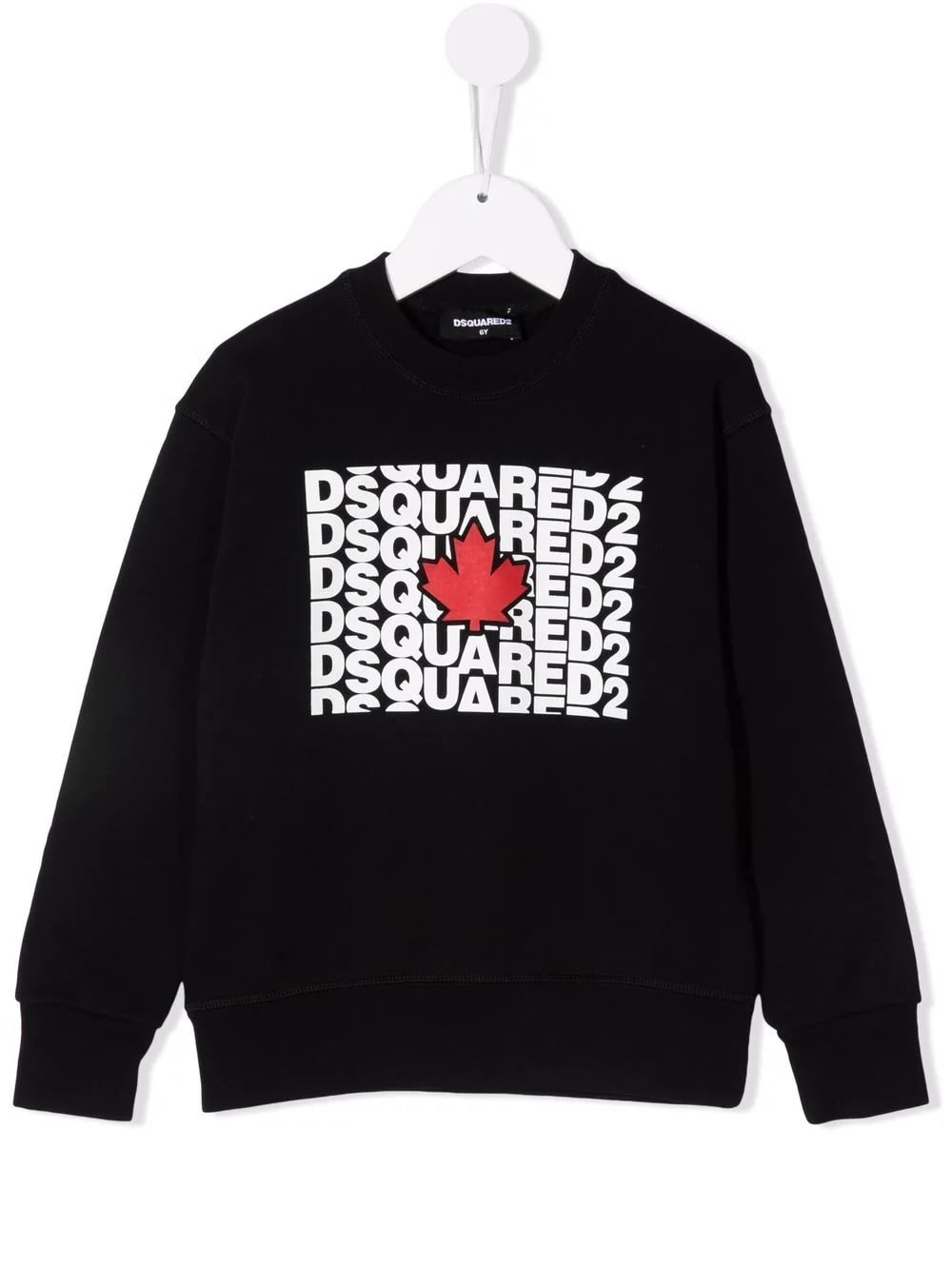 Kids Black Sweatshirt With Dsquared2 Rectangular Print With Maple Leaf