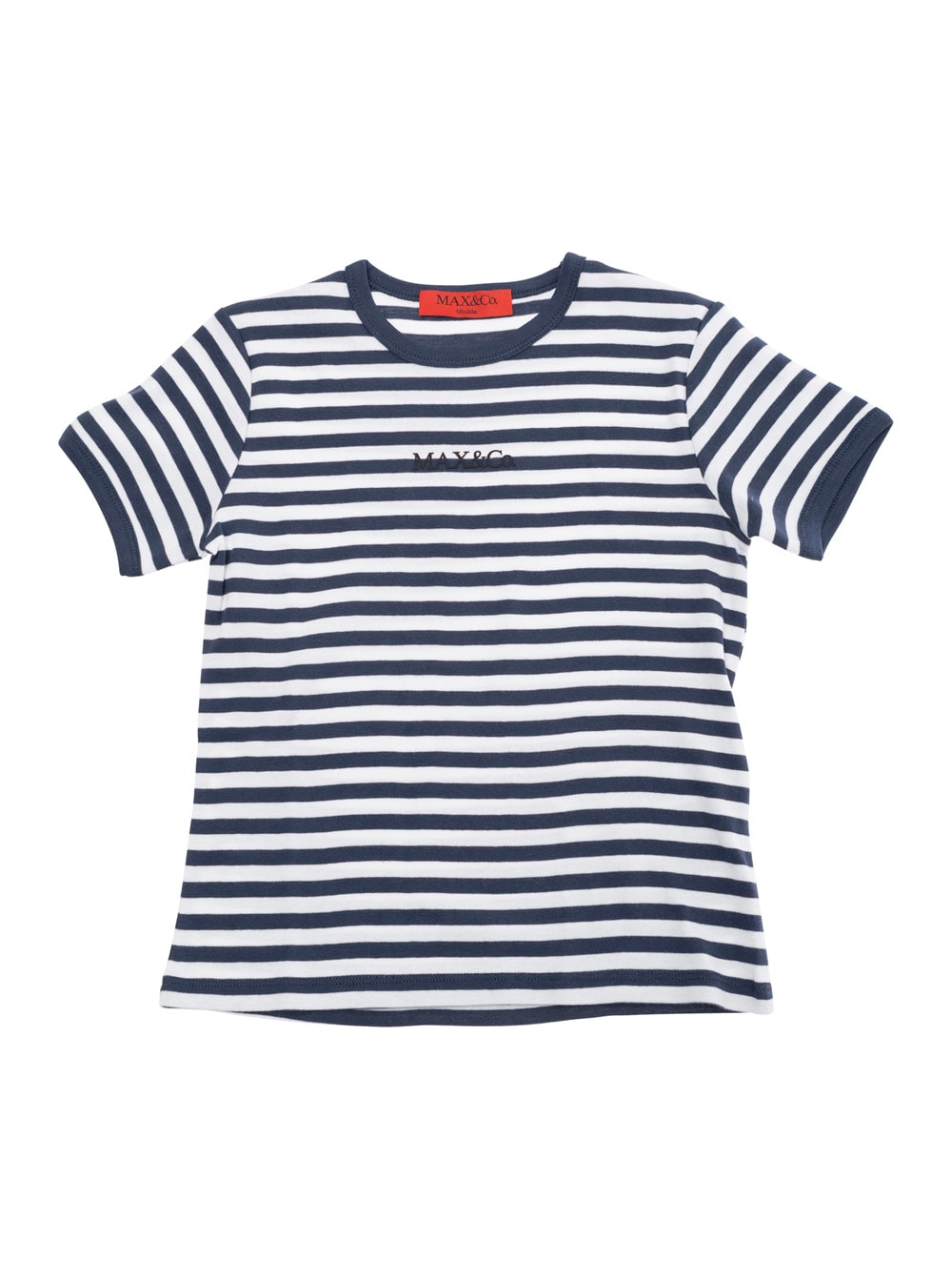 Shop Max&amp;co. Blue T-shirt With Logo Lettering On The Front And All-over Striped Motif In Cotton Girl