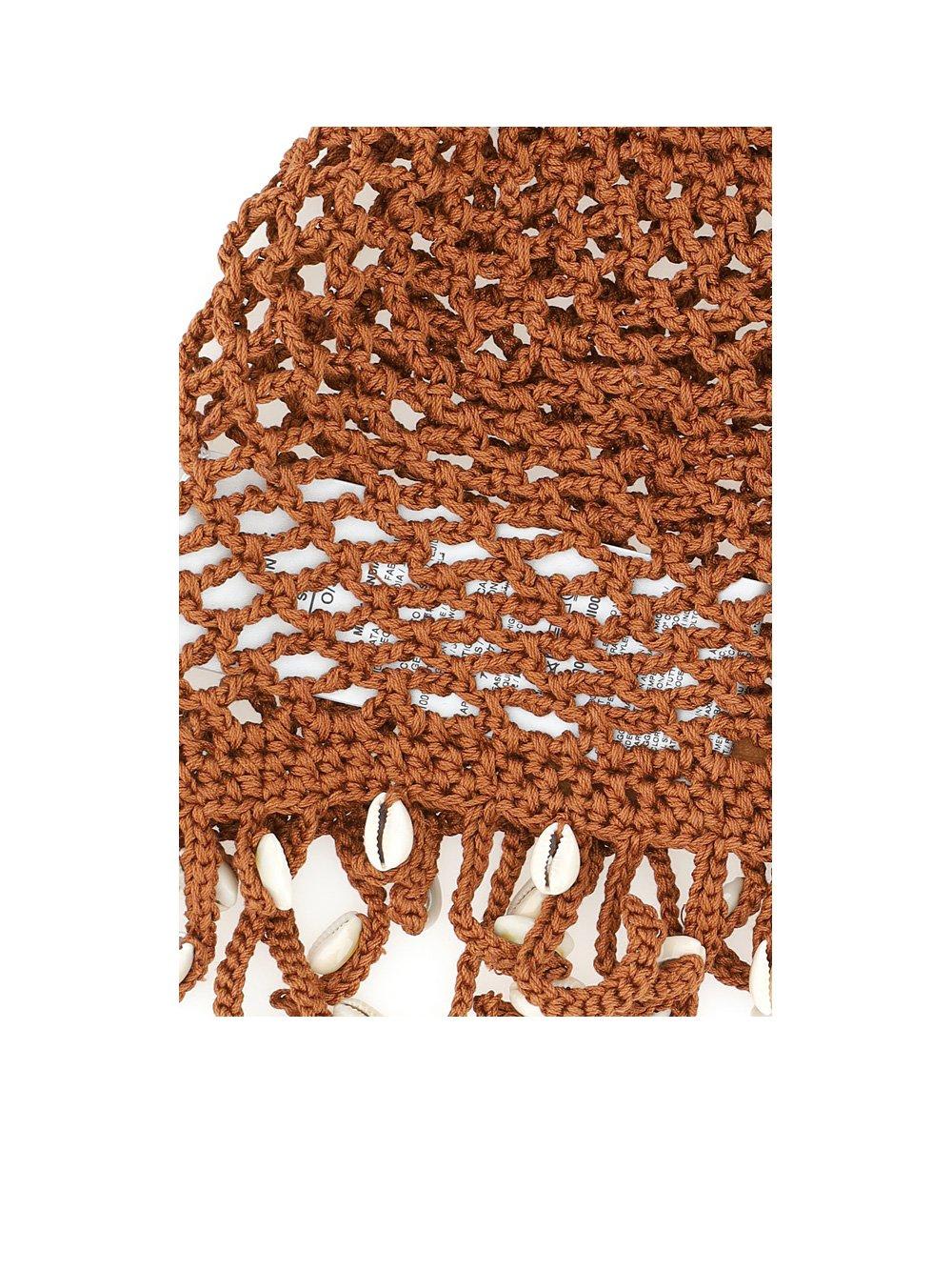 Shop Alanui Mother Nature Cowry Shell Crochet Knit Hat In Brown