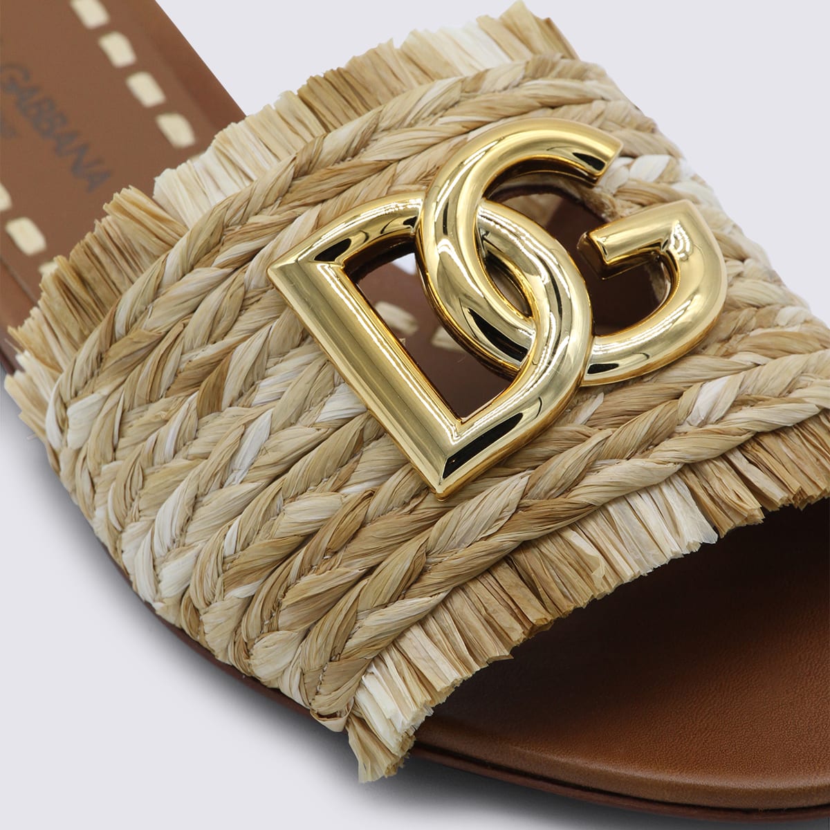 Dolce & Gabbana Ciabatte In Rafia Con Logo Oro Dolce E Gabbana In Brown