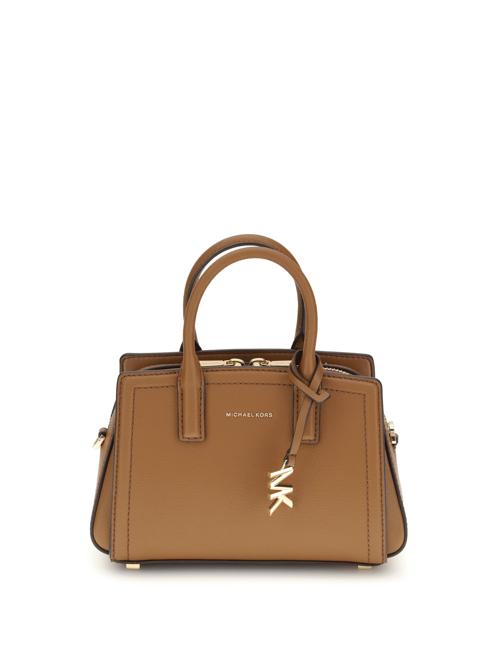 Michael Kors Brown Handbag With Metallic Lettering Logo And Pendant On The Front In Leather Woman In Brown