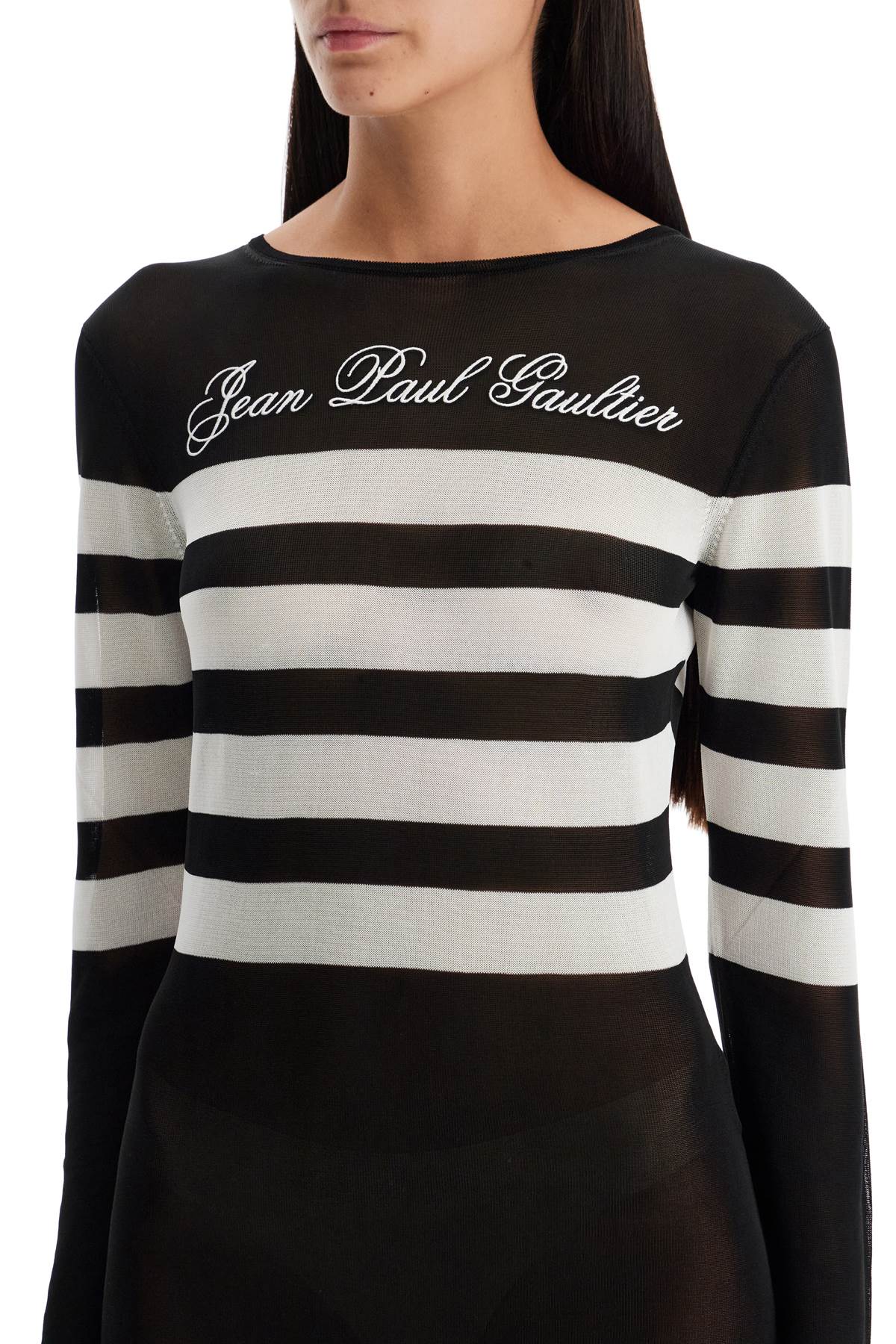 Shop Jean Paul Gaultier Signature Striped Knit Sailor Dress In Black/white (black)