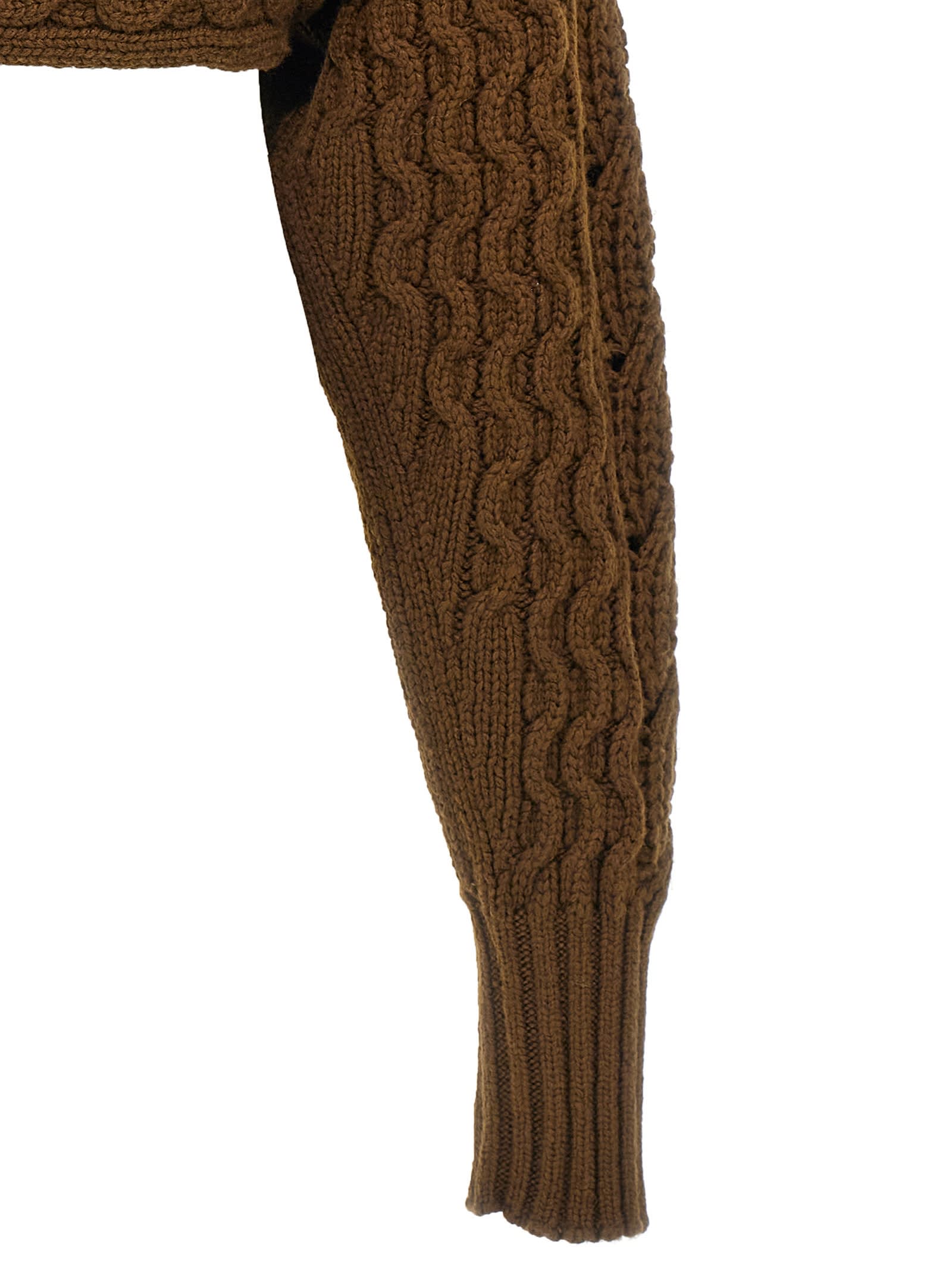 Shop Lemaire Cable Scarf Sweater In Brown