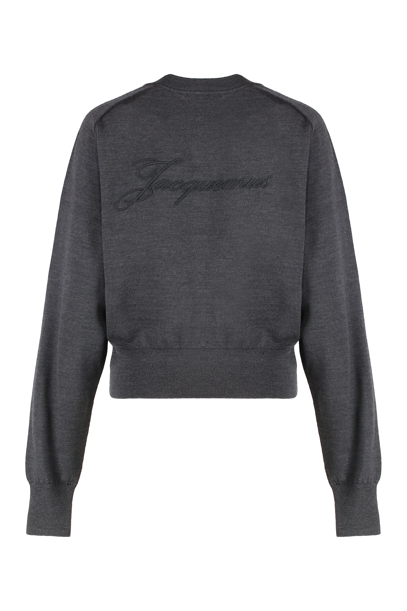Jacquemus Sweater With Round Neck Brode In Merino Wool In Gray