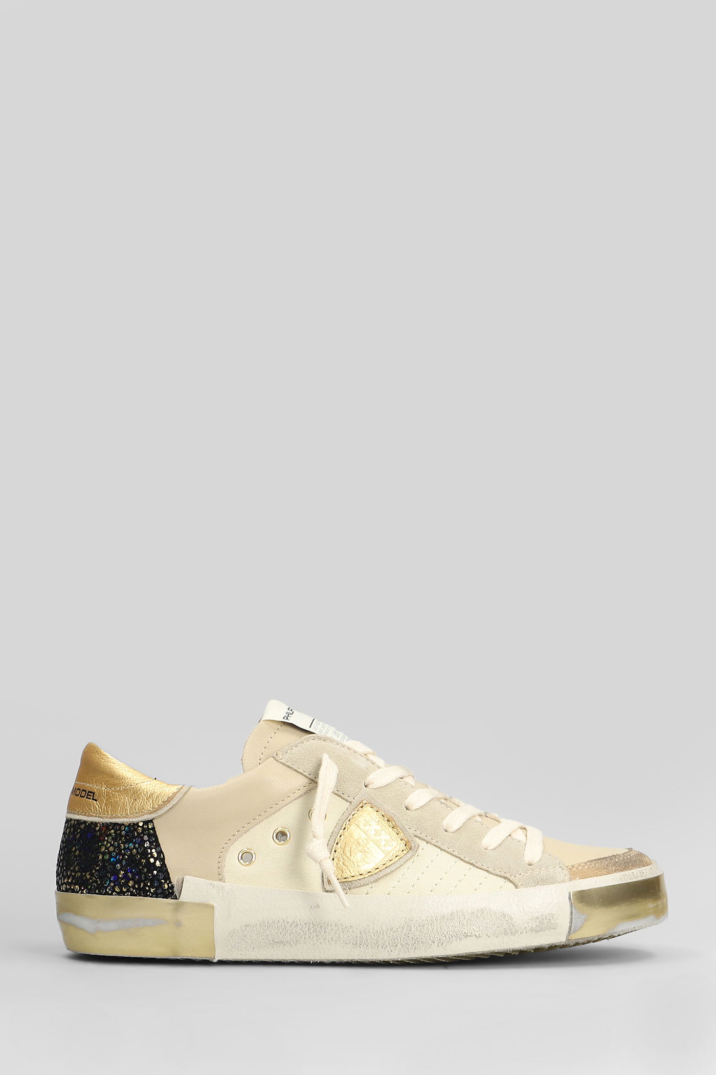 Philippe Model Prsx Low Sneakers In Beige Leather And Fabric In Neutral