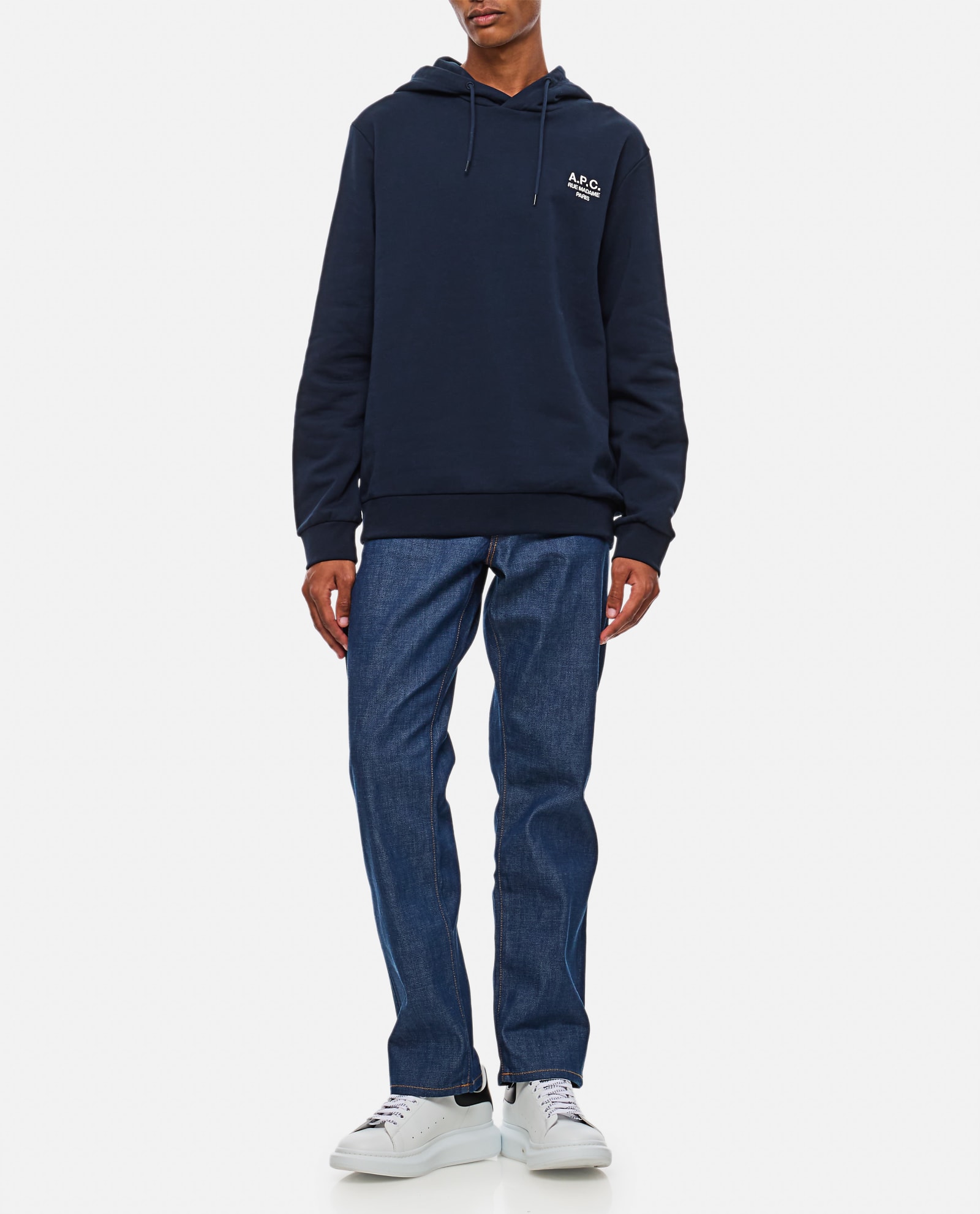 Shop Apc Hoodie Standard Rue Madame In Dark Navy/ecru