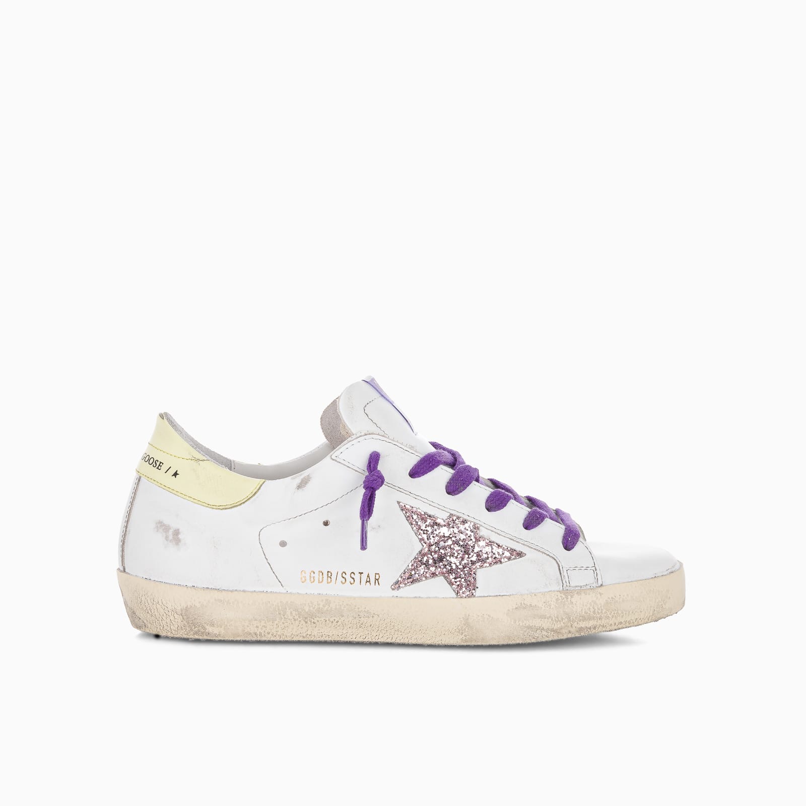 Buy Golden Goose Superstar Sneakers With Glitter Star online, shop Golden Goose shoes with free shipping