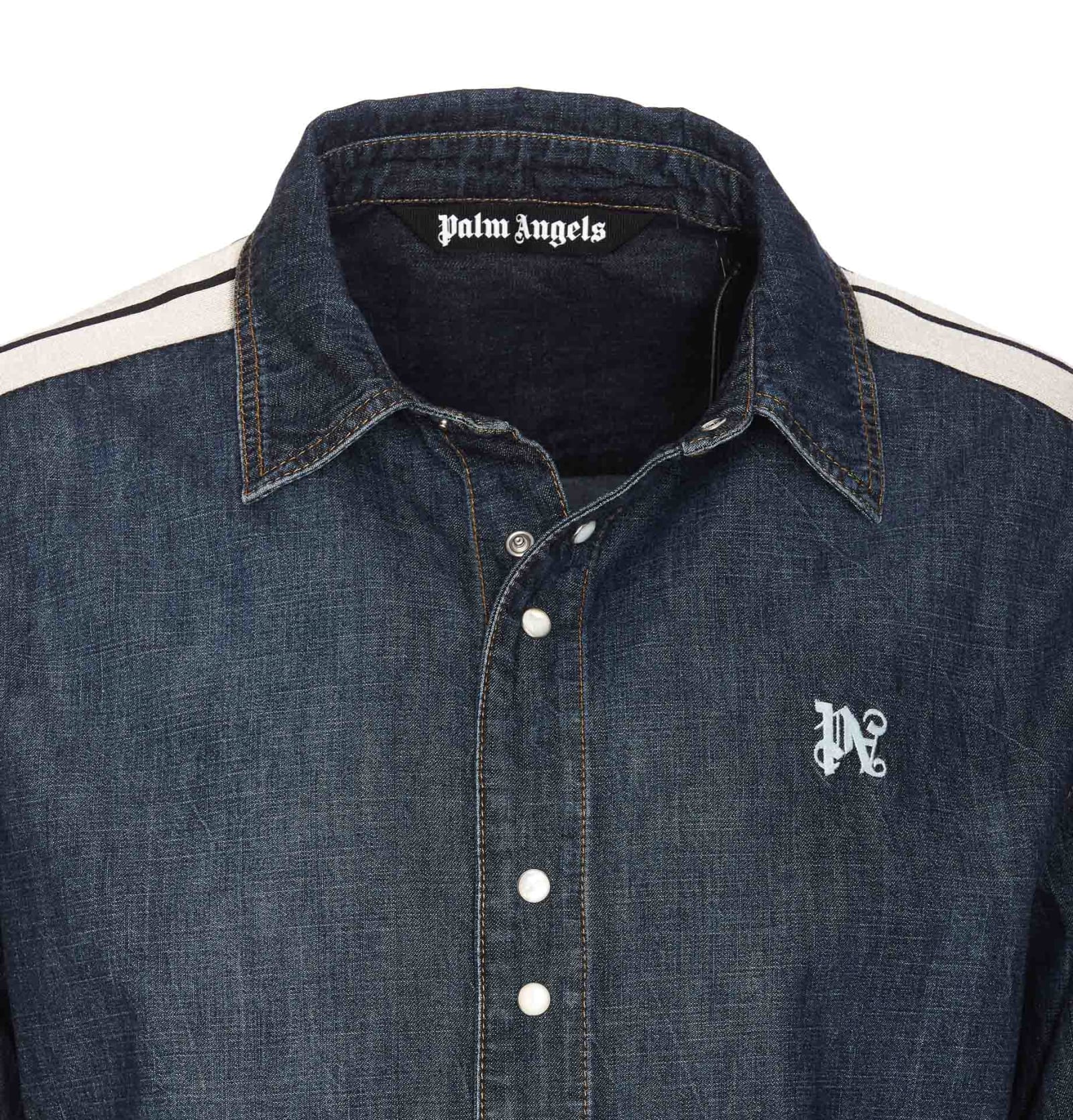 Shop Palm Angels Monogram Denim Track Jacket In Blue