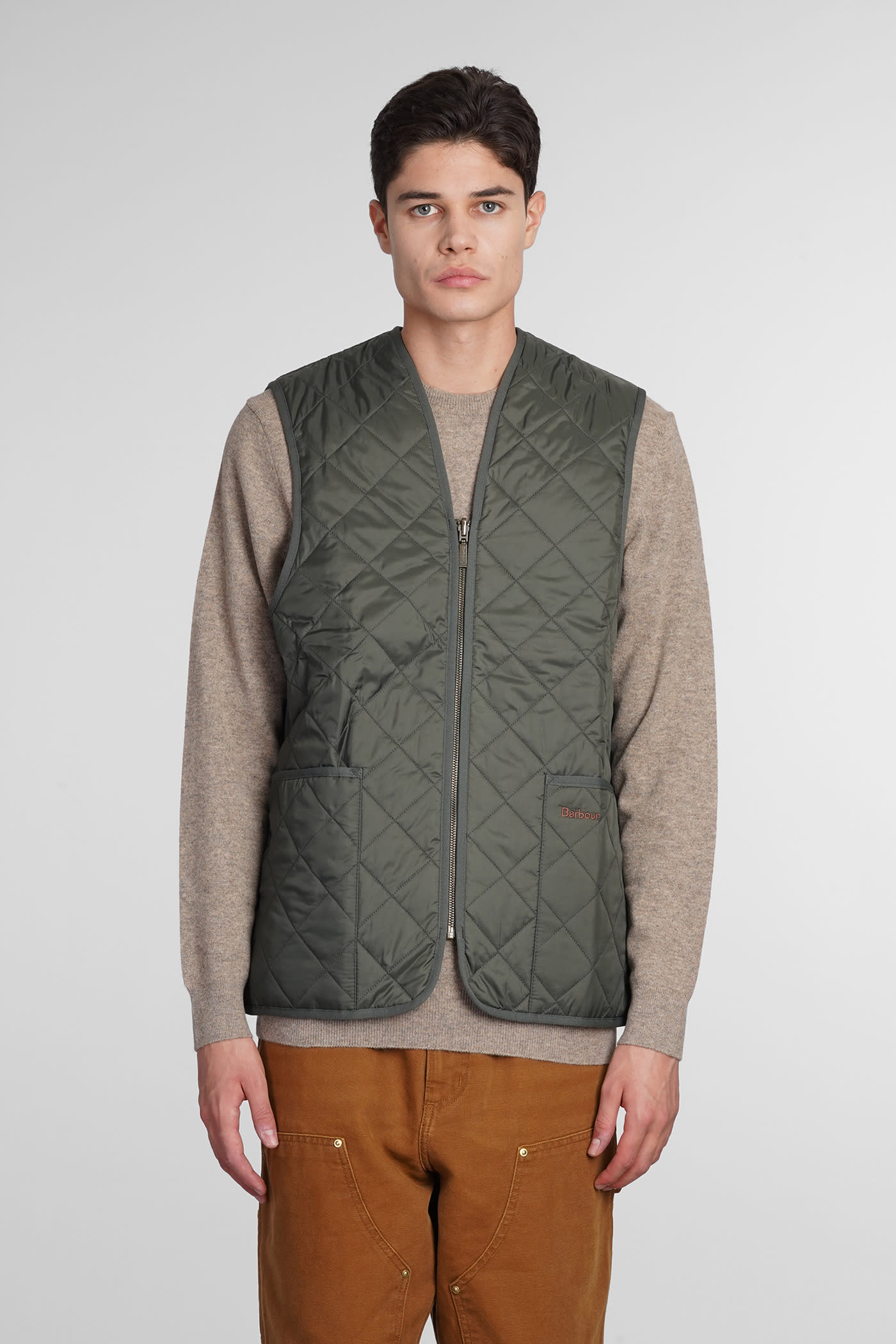BARBOUR QUILTED WAISTCO VEST IN GREEN POLYAMIDE