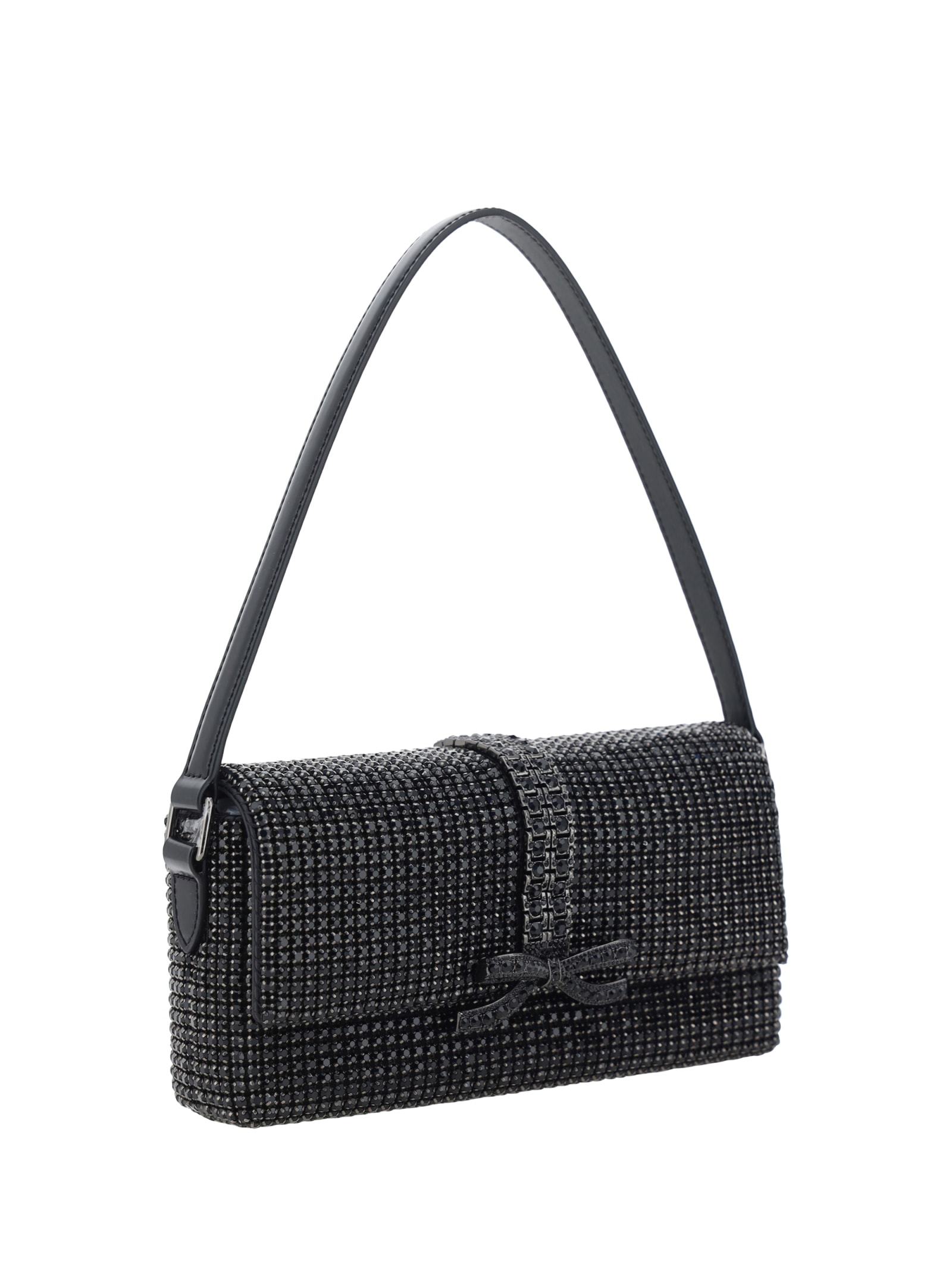 Shop Self-portrait Strass Baguette Shoulder Bag In Black