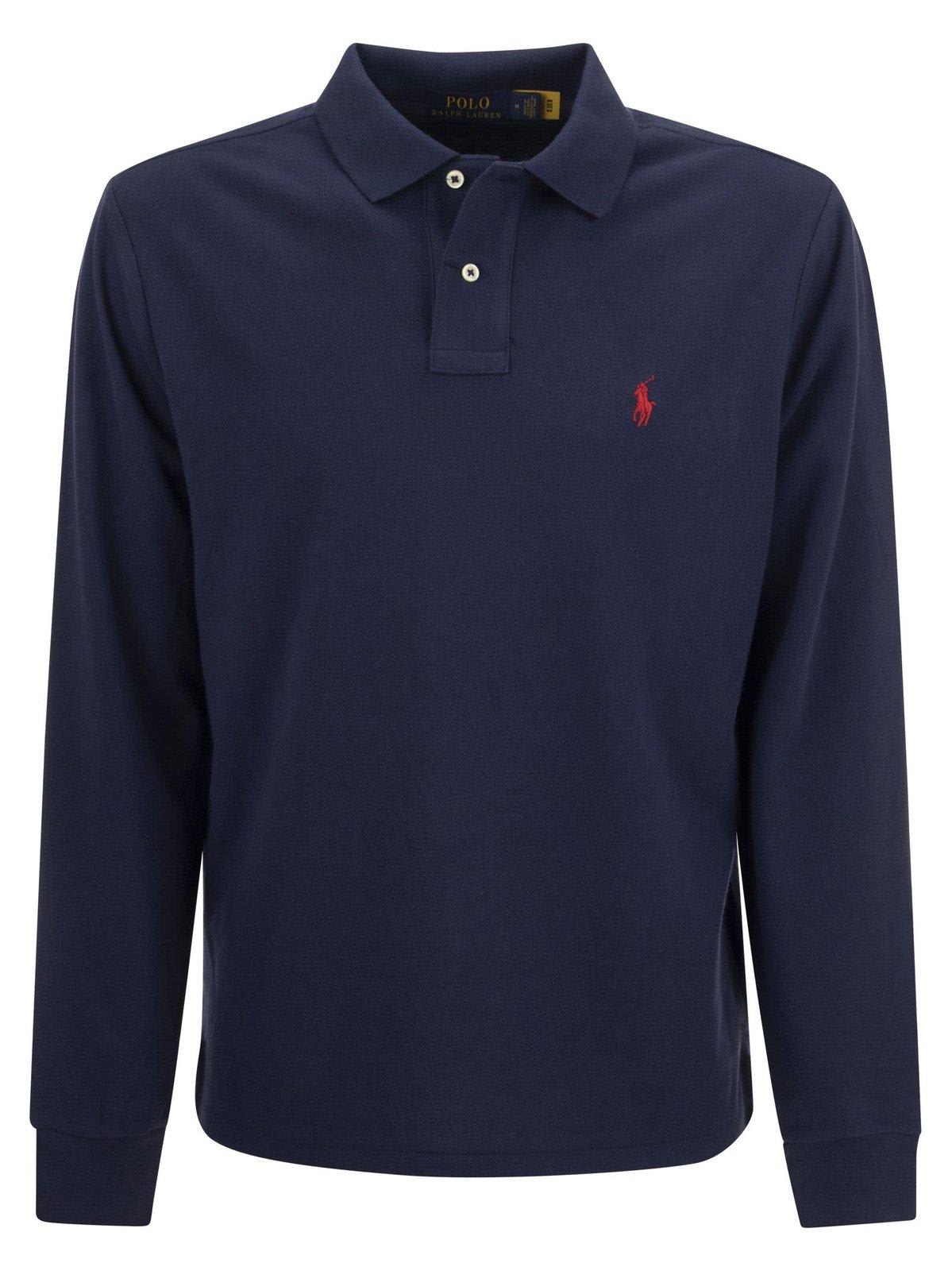 Polo Ralph Lauren Long-sleeved Polo Shirt With Classic Collar In Navy