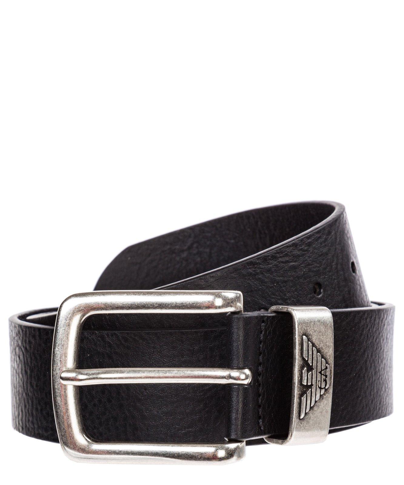Emporio Armani Logo Engraved Buckle Belt In Black