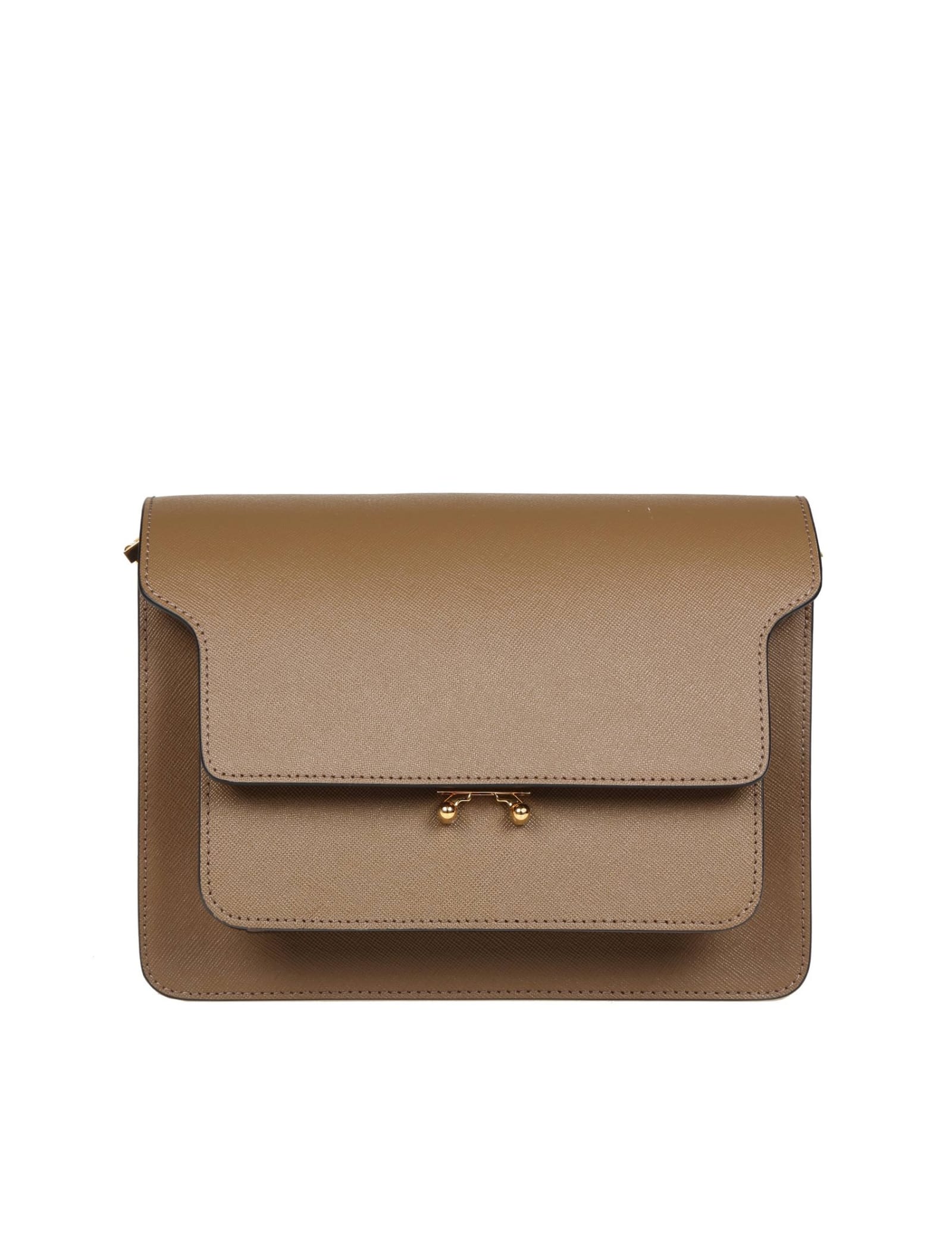 Shop Marni Medium Trunk Bag In Taupe Color Leather In Grey