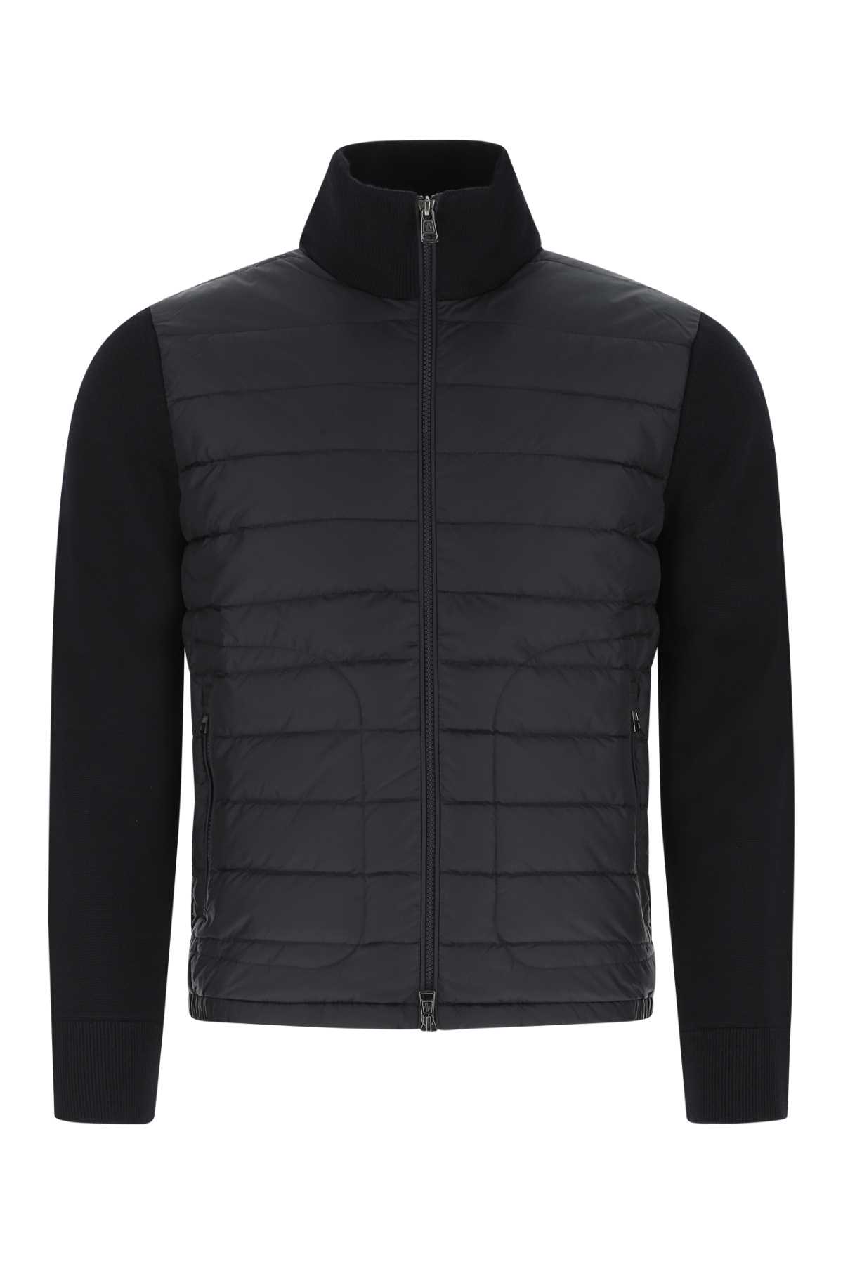 Moncler Men Padded Wool Blend And Nylon Tricot Cardigan In Blue