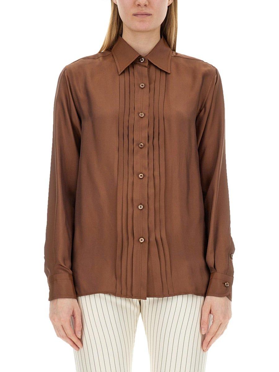 Shop Tom Ford Pleated Longsleeved Shirt In Brown