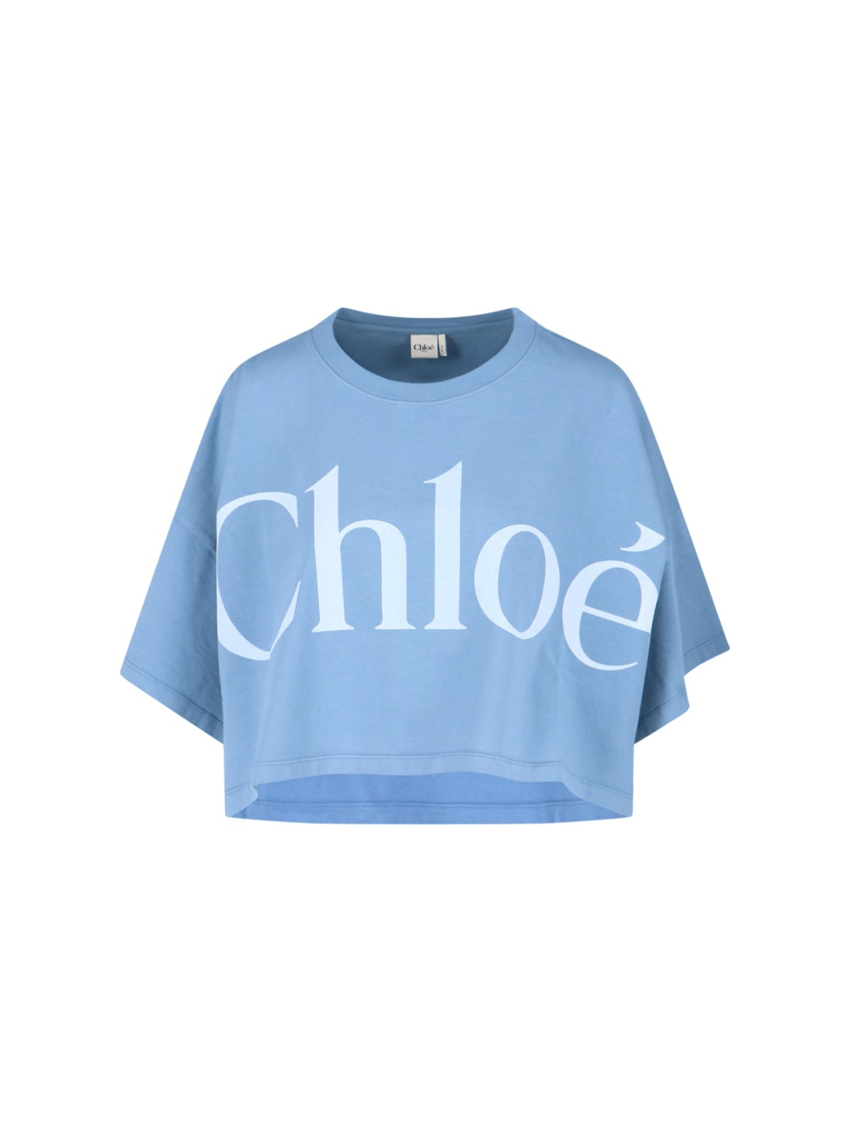 Chloé Women Light Blue Jersey Cropped Logo T-shirt In Blue