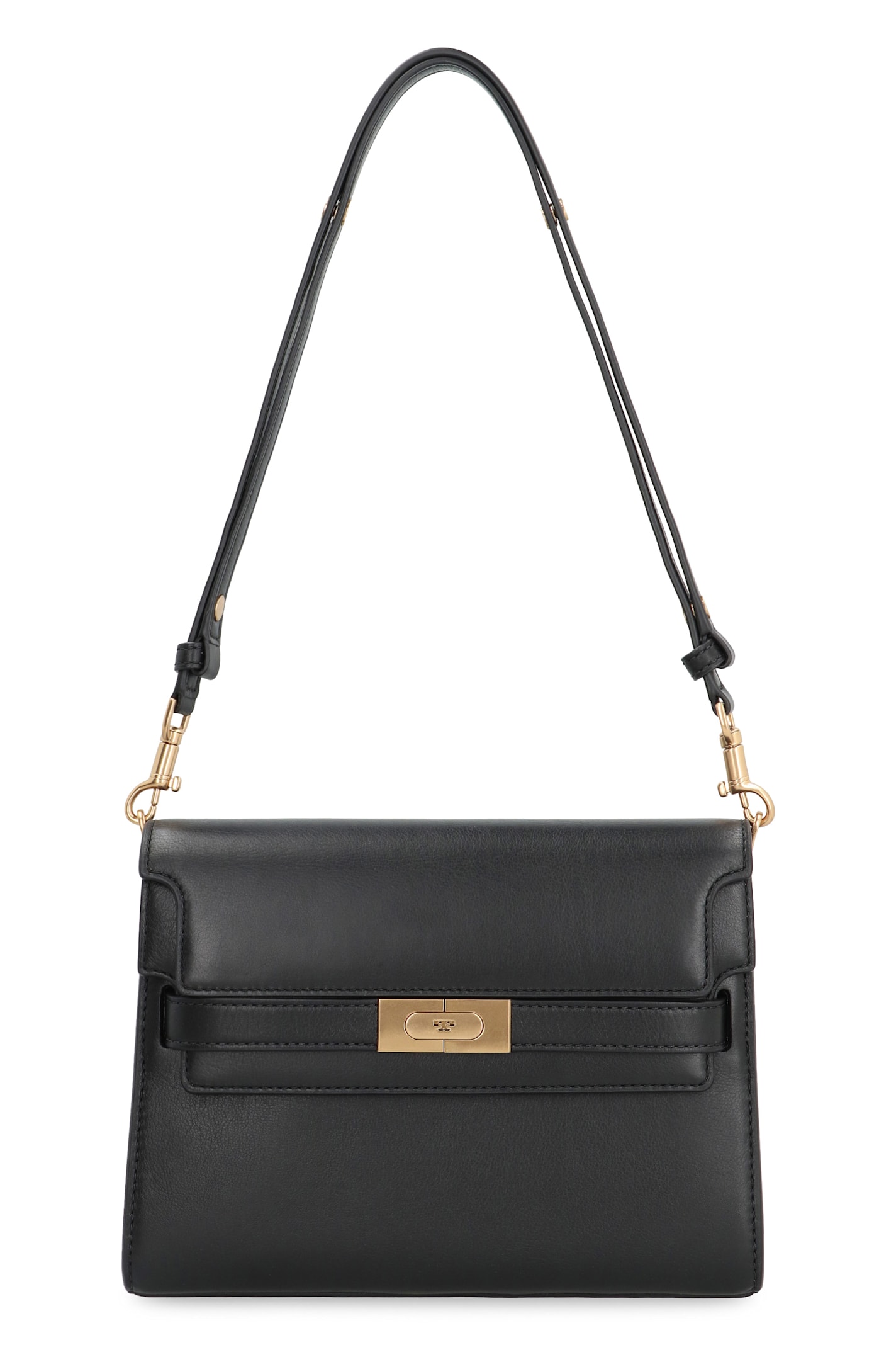 Shop Tory Burch Lee Radziwill Leather Shoulder Bag In Black