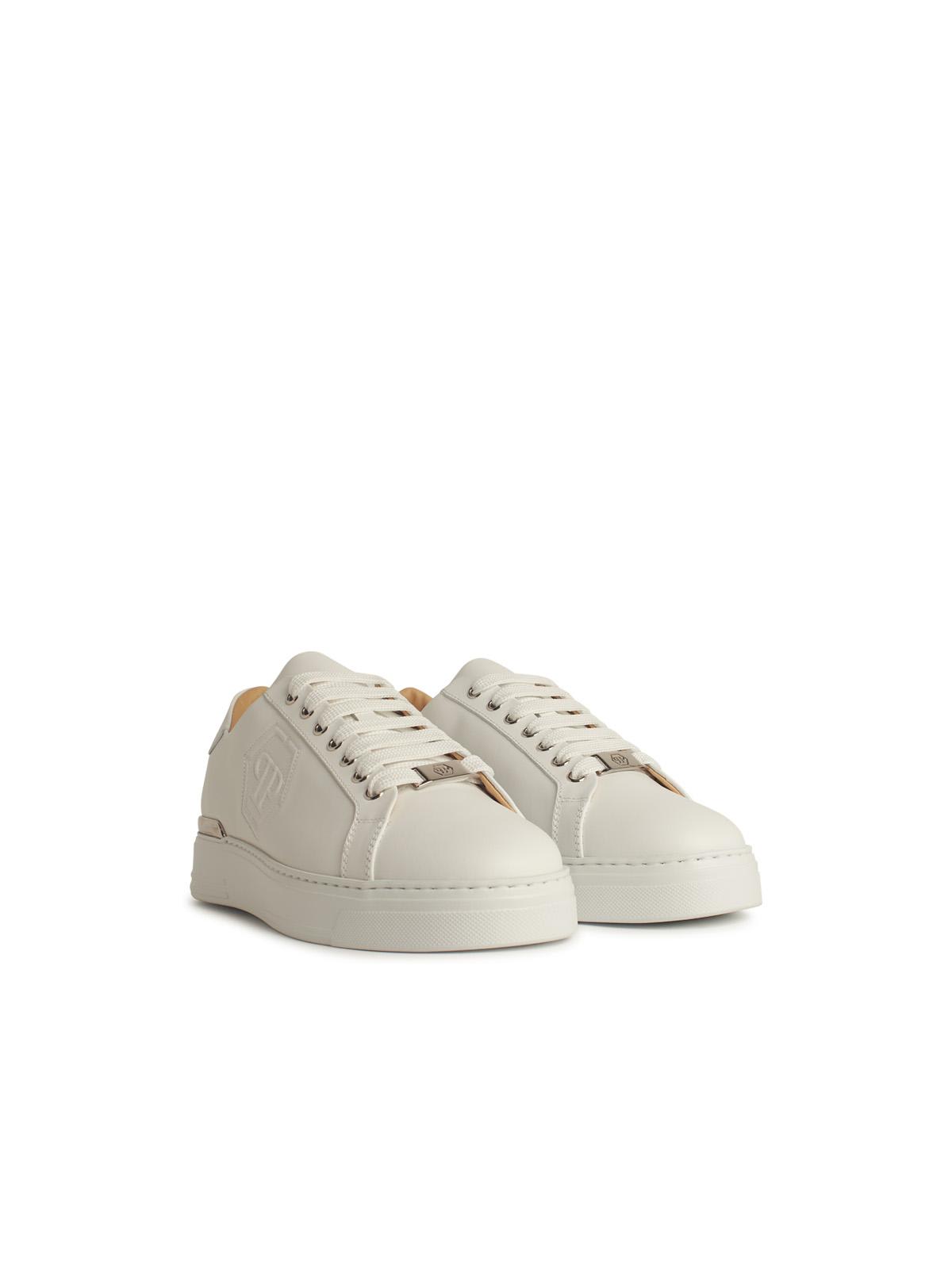 Shop Philipp Plein Hexagon White Leather Sneakers
