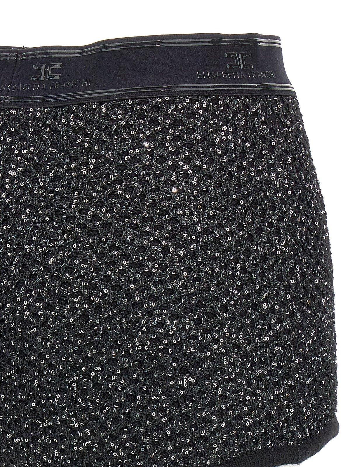 Shop Elisabetta Franchi Logo Plaque Sequin-embellished Shorts In Black