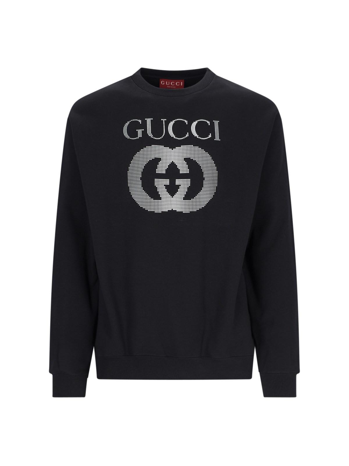 Shop Gucci Logo Crewneck Sweatshirt In Black Mix