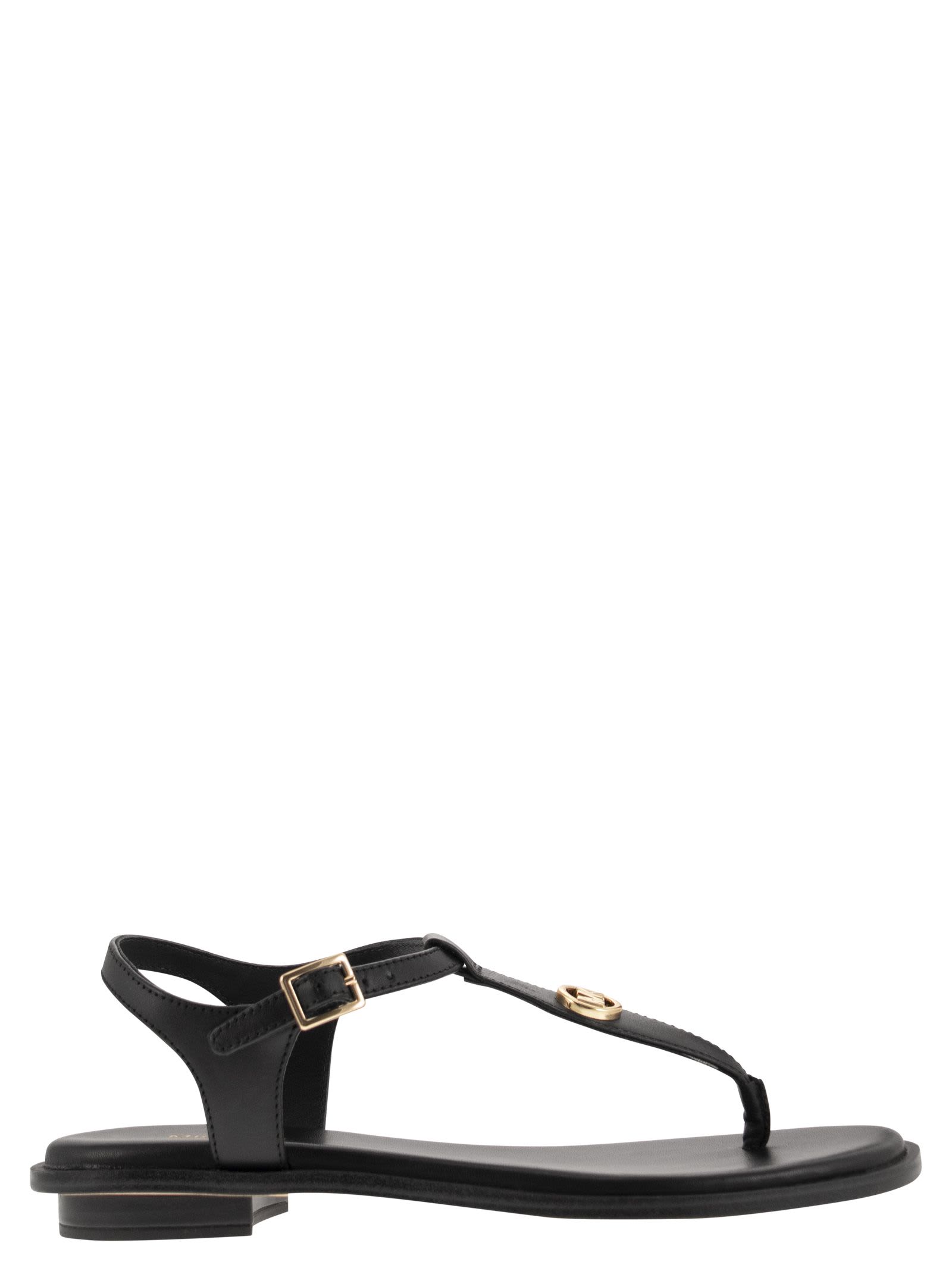 Michael Michael Kors Leather Sandal With Logo In Black