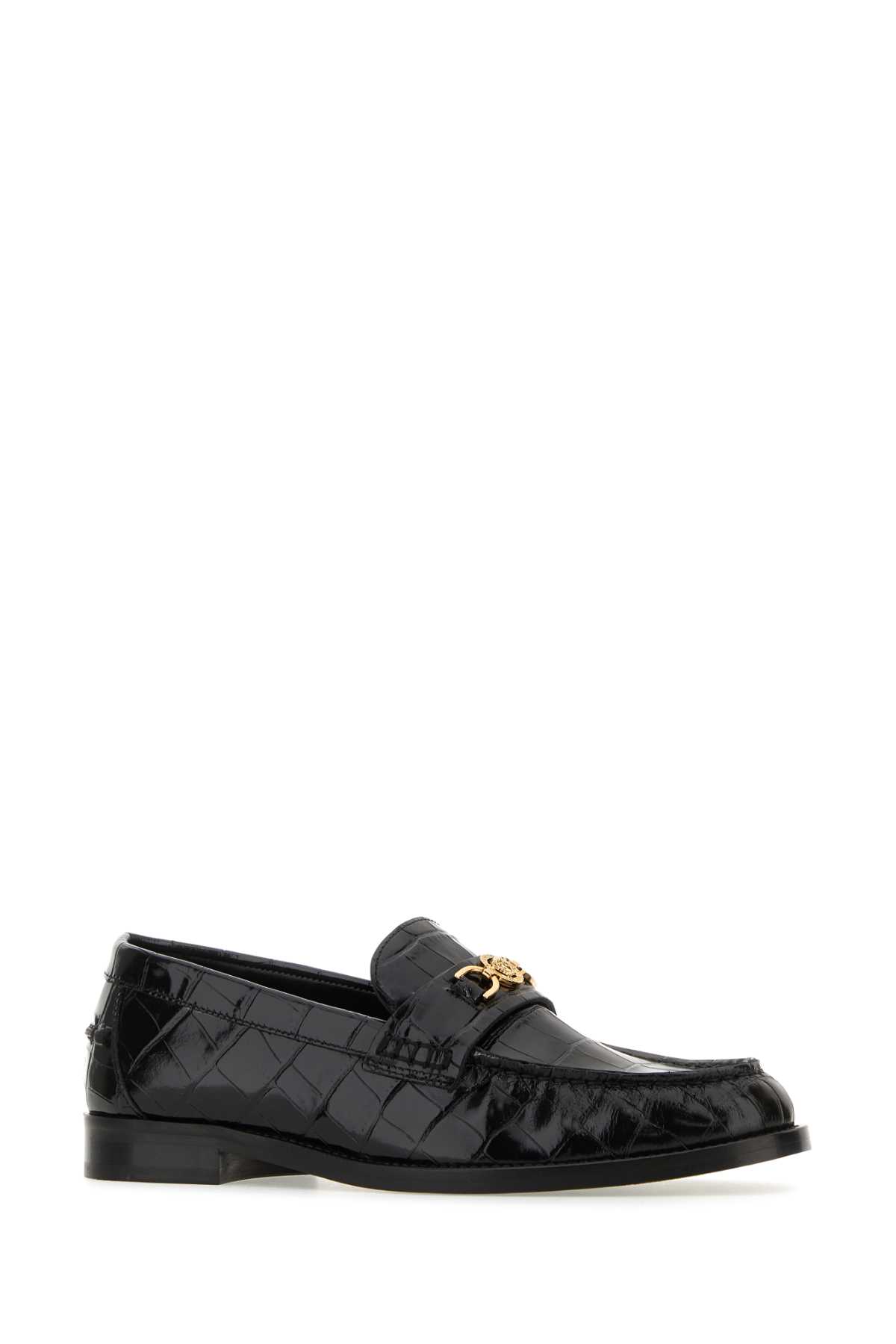 Shop Versace Black Leather Medusa 95 Loafers In 1b00v
