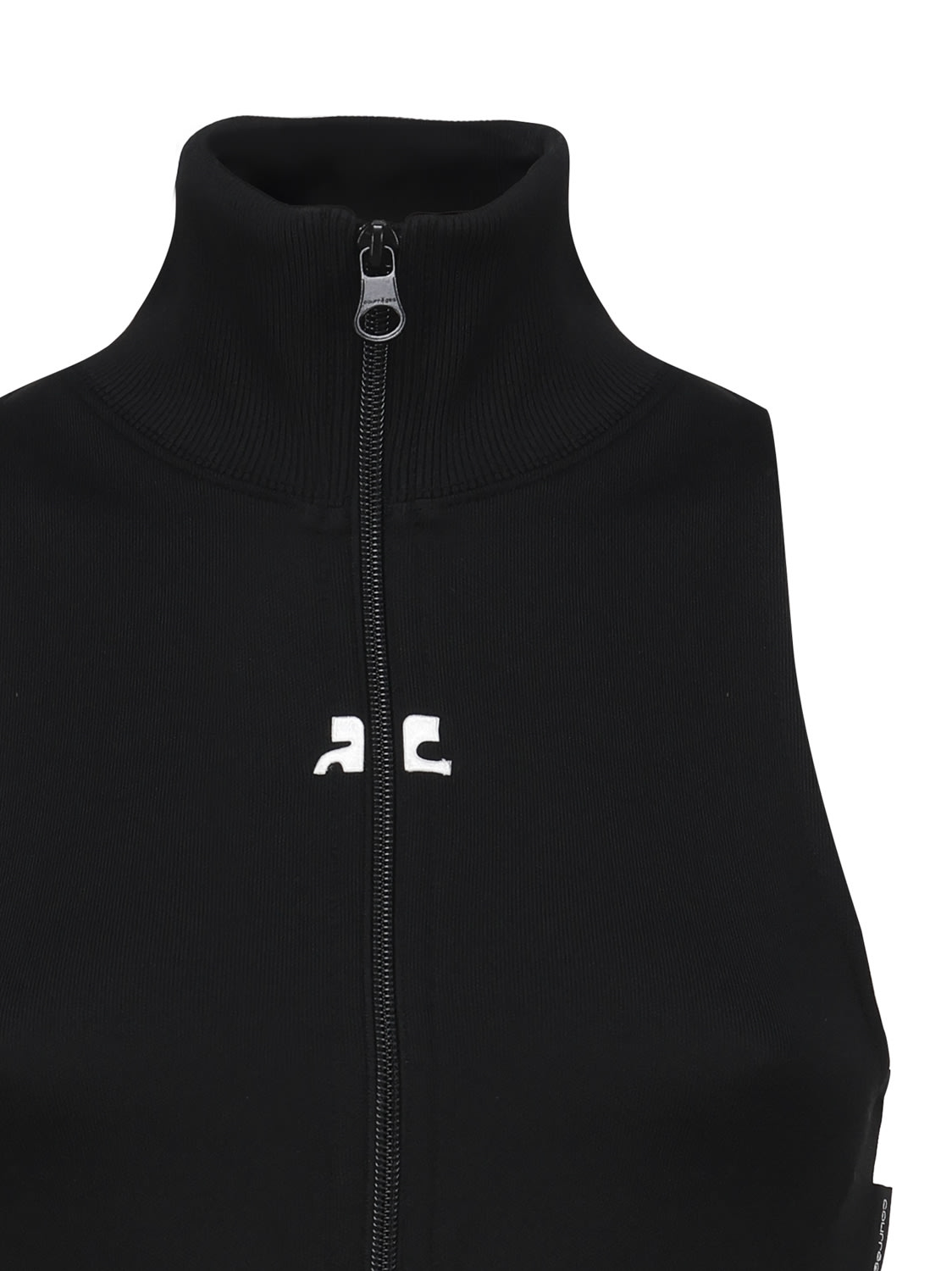 Shop Courrèges Ribbed Vest With Contrasting Color Logo On The Front In Black