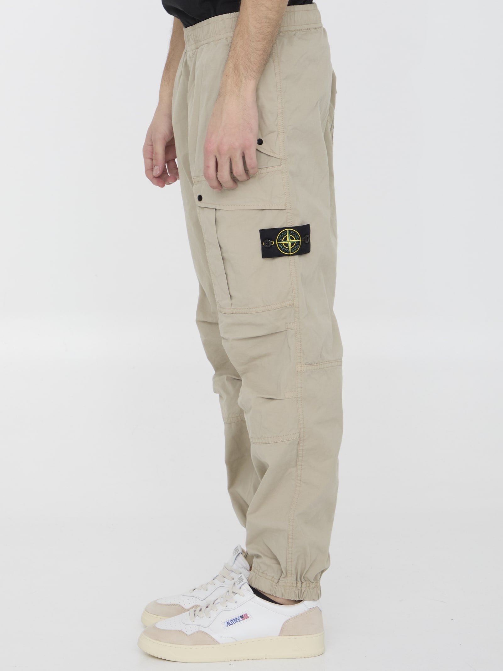 Shop Stone Island Loose Cargo Pants In Beige