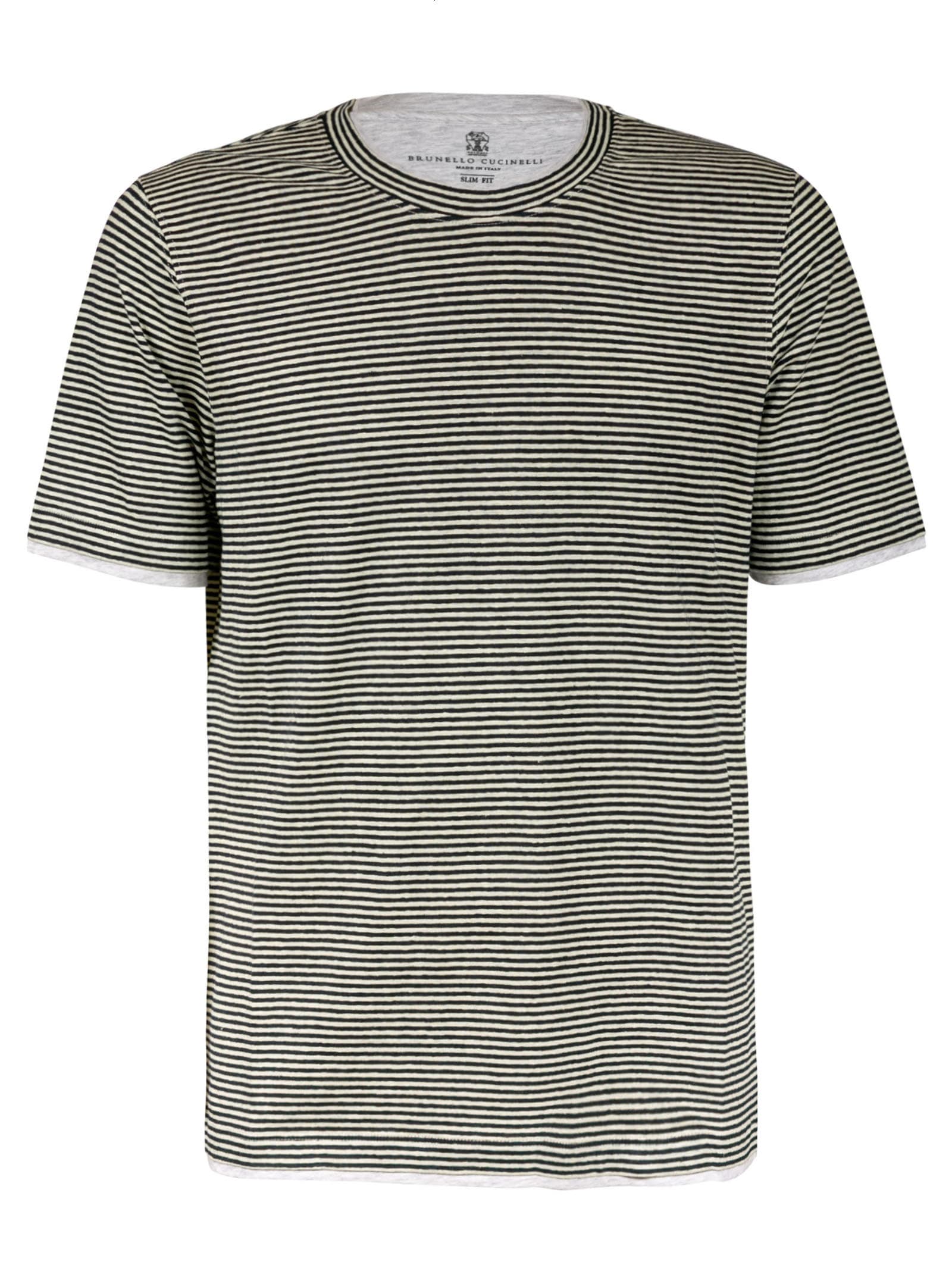 Brunello Cucinelli Stripe Print T-shirt In Black/white
