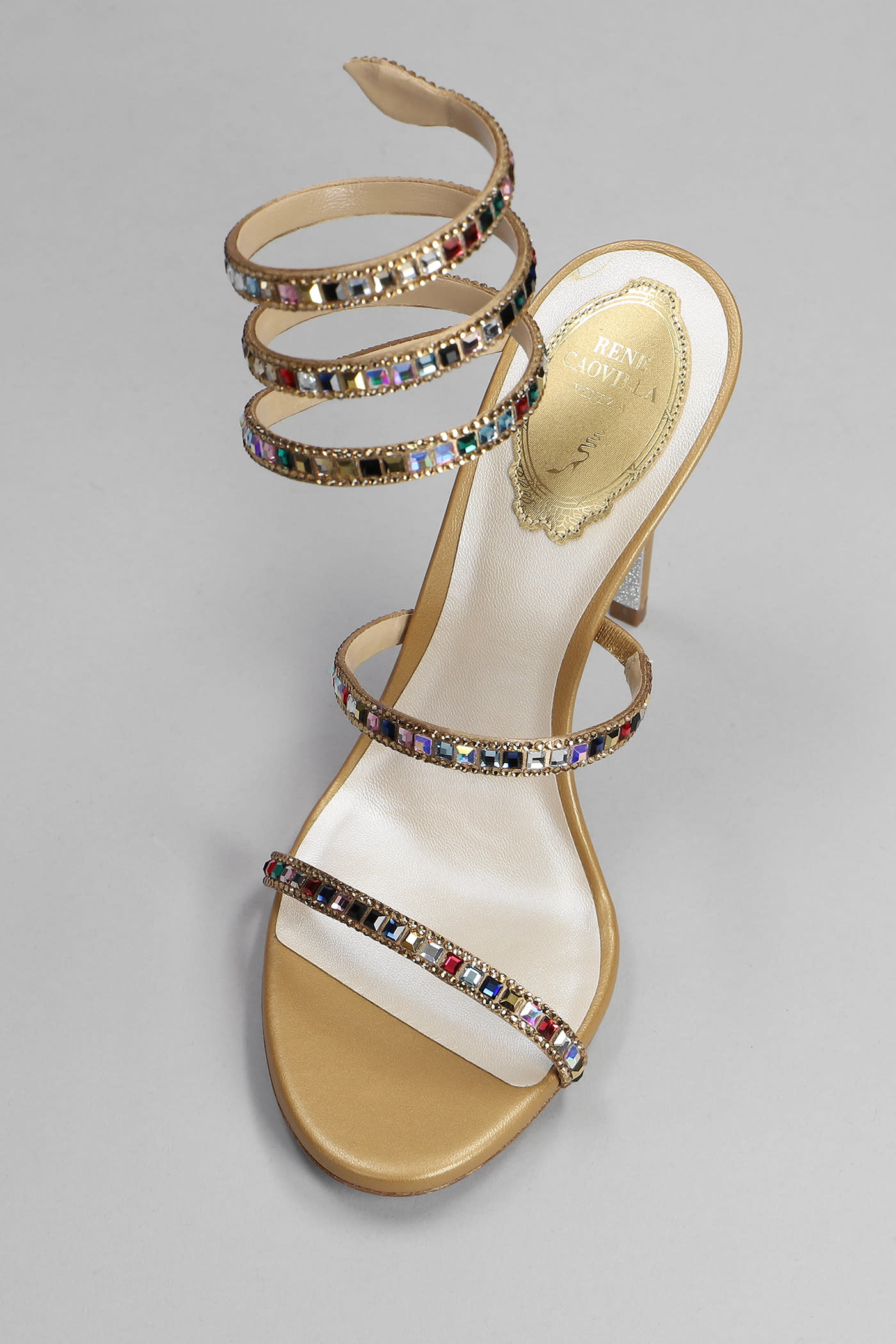 RENÉ CAOVILLA CLEO SANDALS IN GOLD LEATHER 