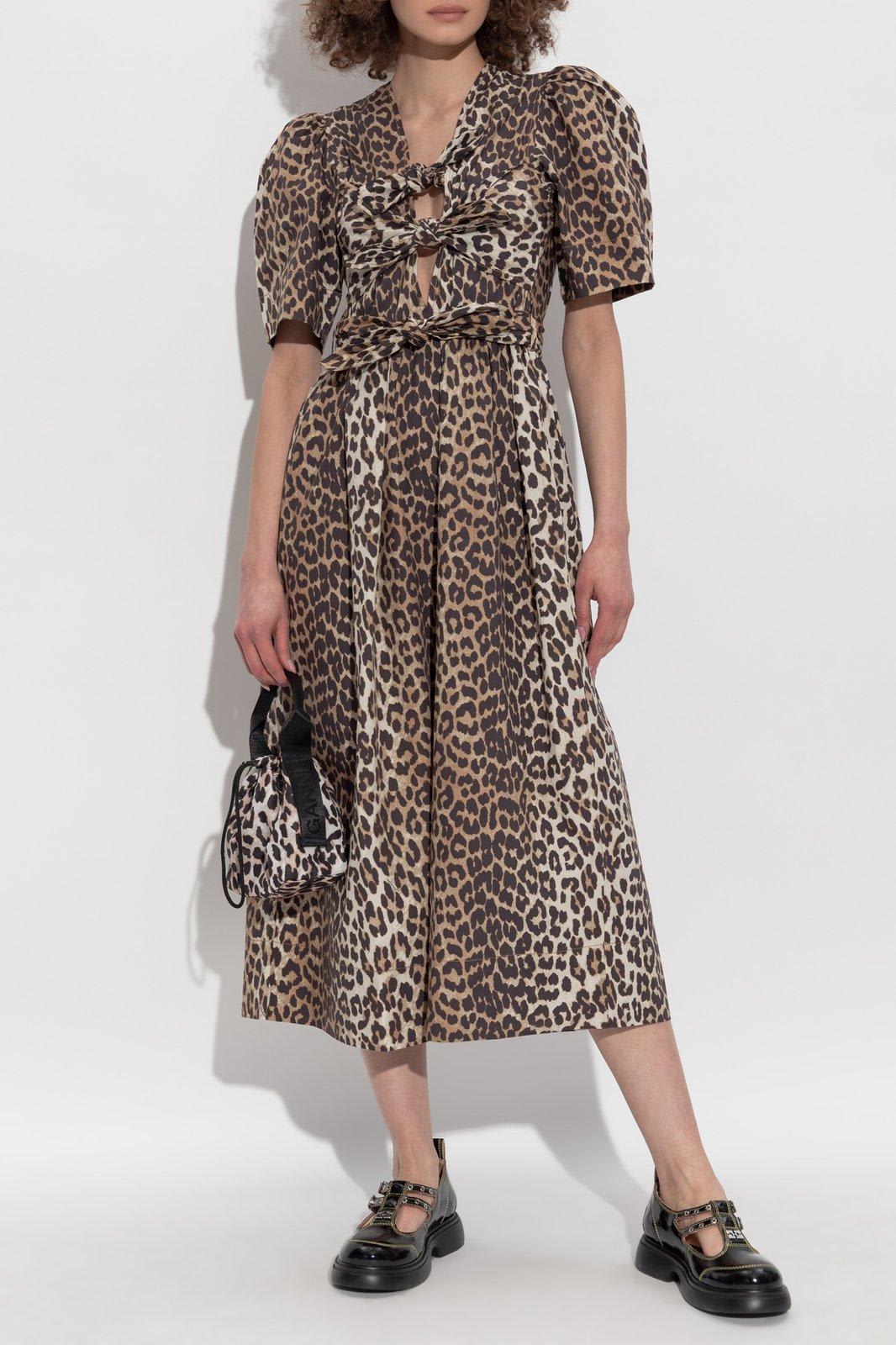 Ganni Printed Tie String Poplin Mini Dress
