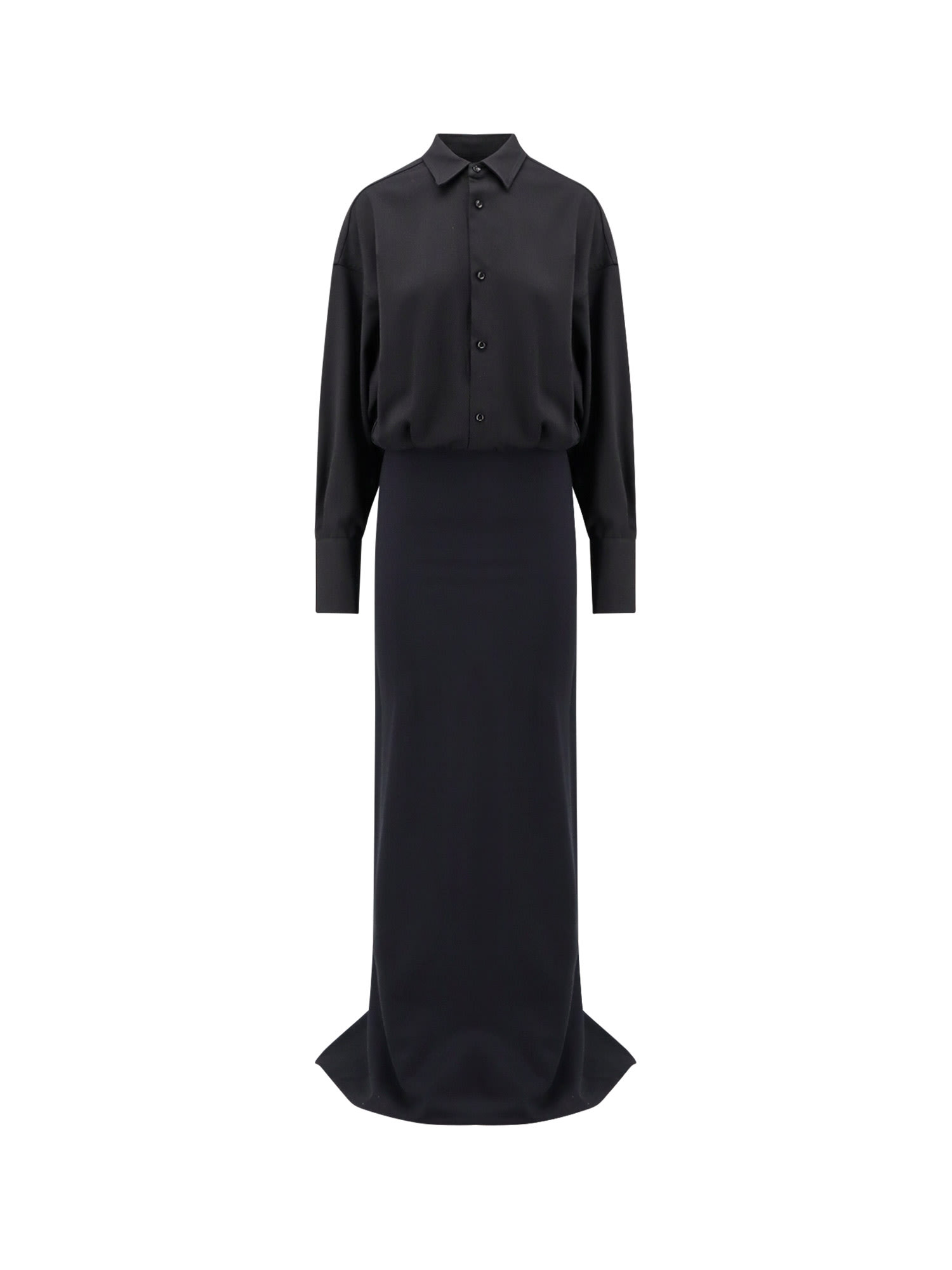 Darkpark Long Dress With Satin And Wool Blend In Black