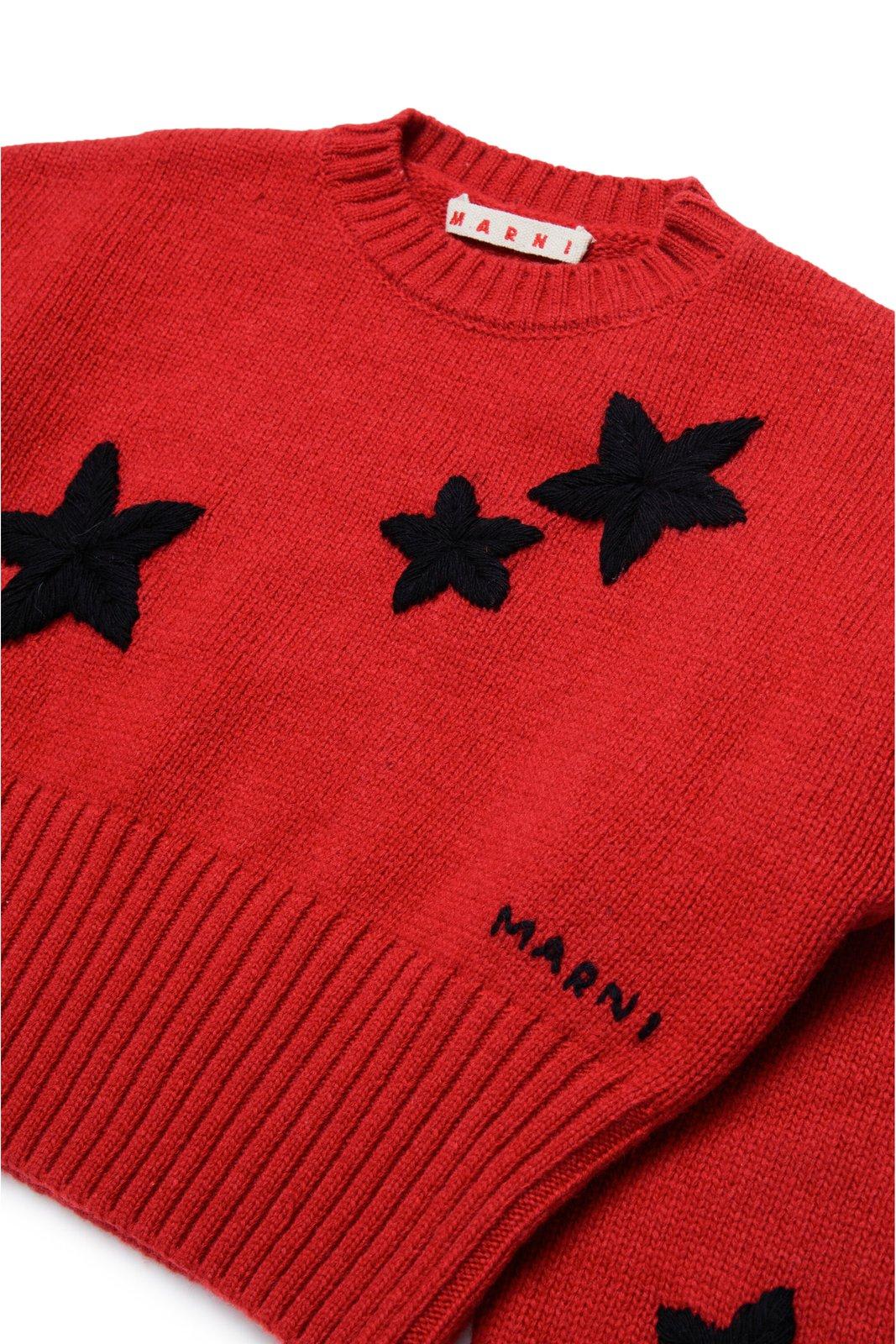 Shop Marni Logo Embroidered Knit Jumper In Red