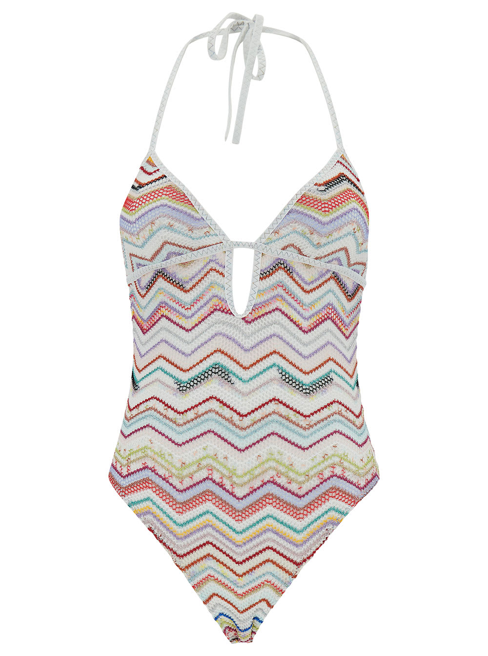 Shop Missoni Multicolor One-piece Swimsuit With Zigzag Motif And Cut-out In Viscose Blend Woman