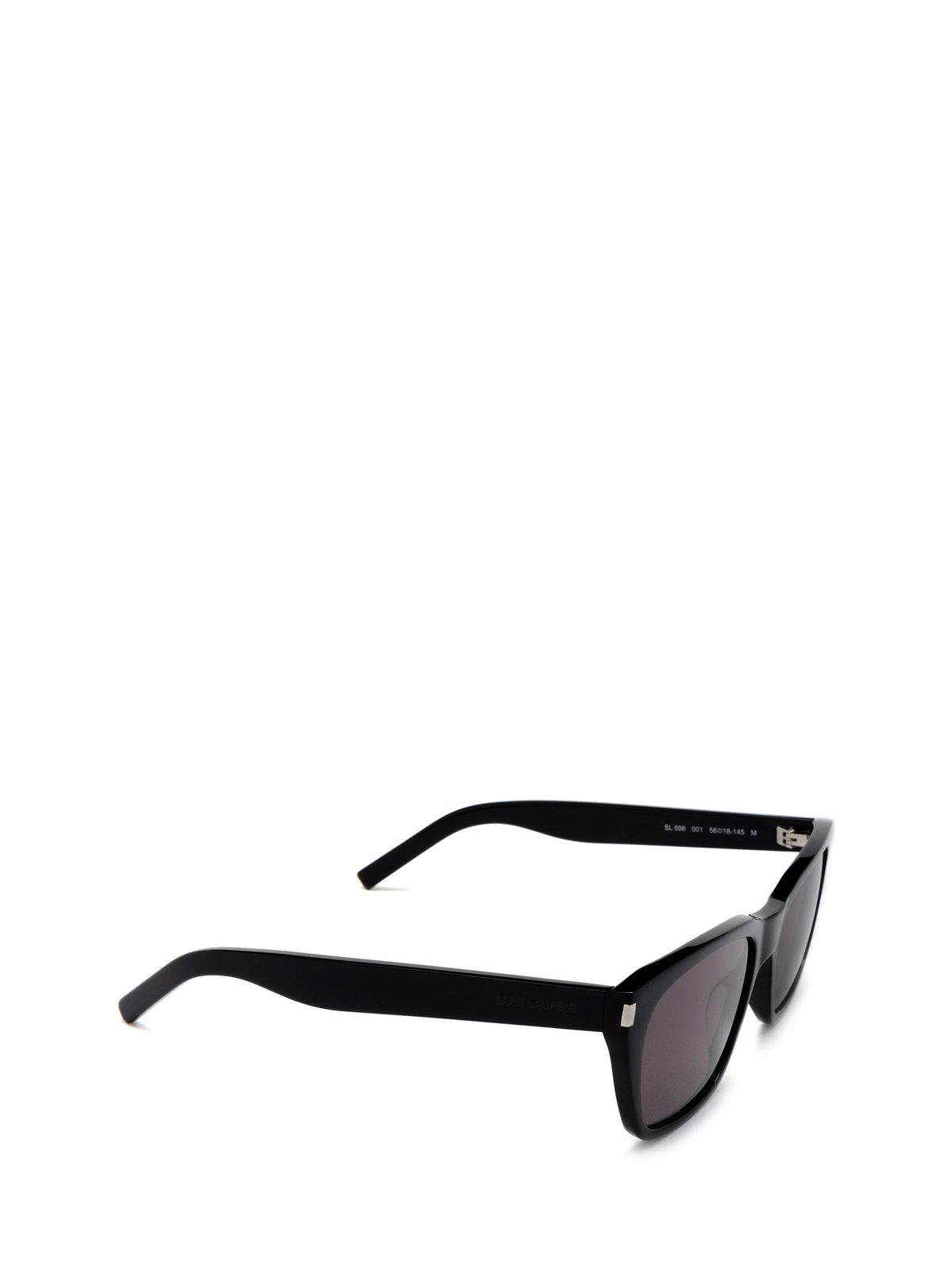 Shop Saint Laurent Rectangle Frame Sunglasses In 001 Black Black Black