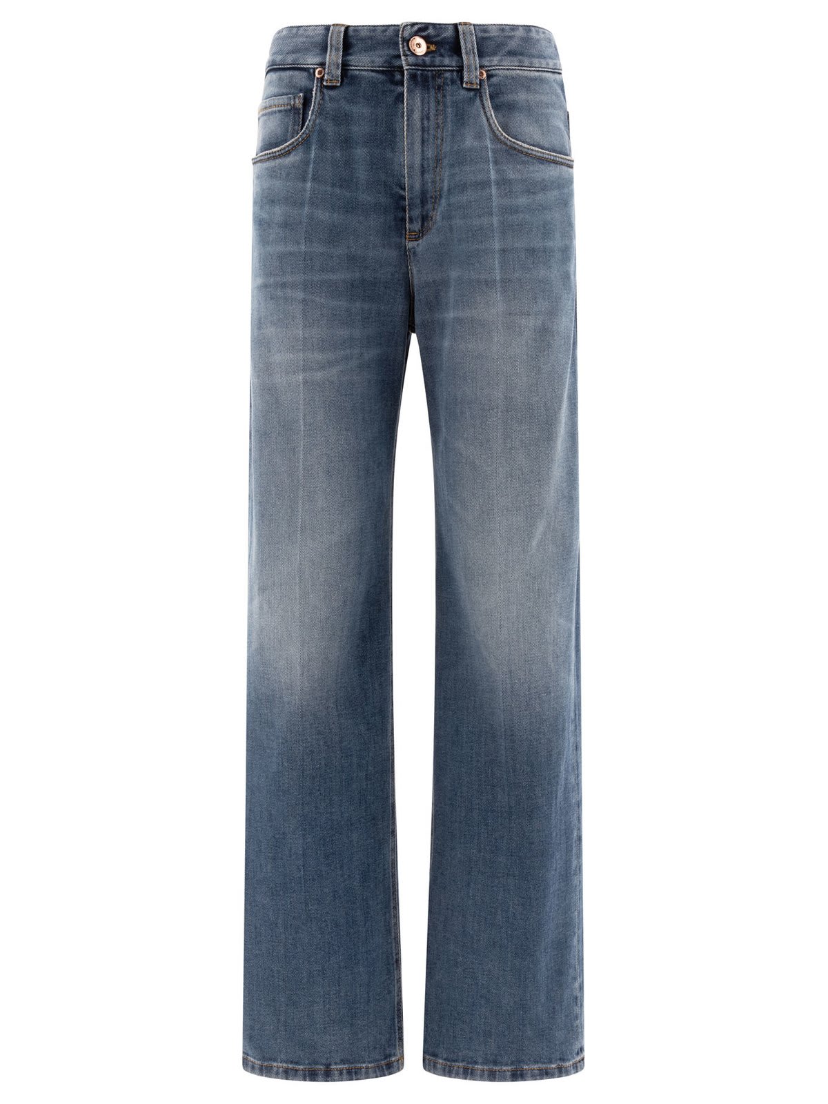 Shop Brunello Cucinelli Logo Patch High-waist Straight Leg Jeans