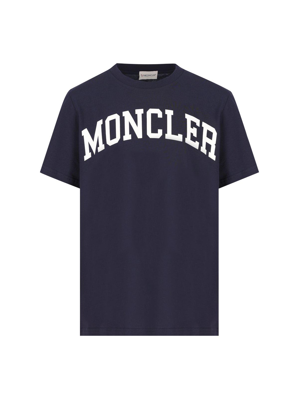 Moncler Kids' Logo Printed Crewneck T-shirt In Blue