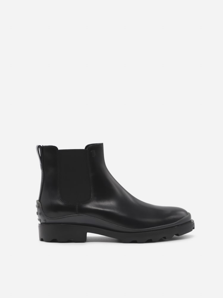Tods Leather Ankle Boots With Rubber Detail