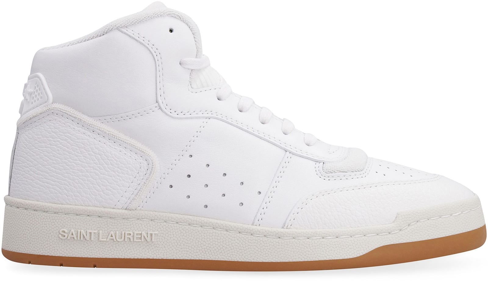 Saint Laurent Leather High-top Sneakers Perforated Detailing In White