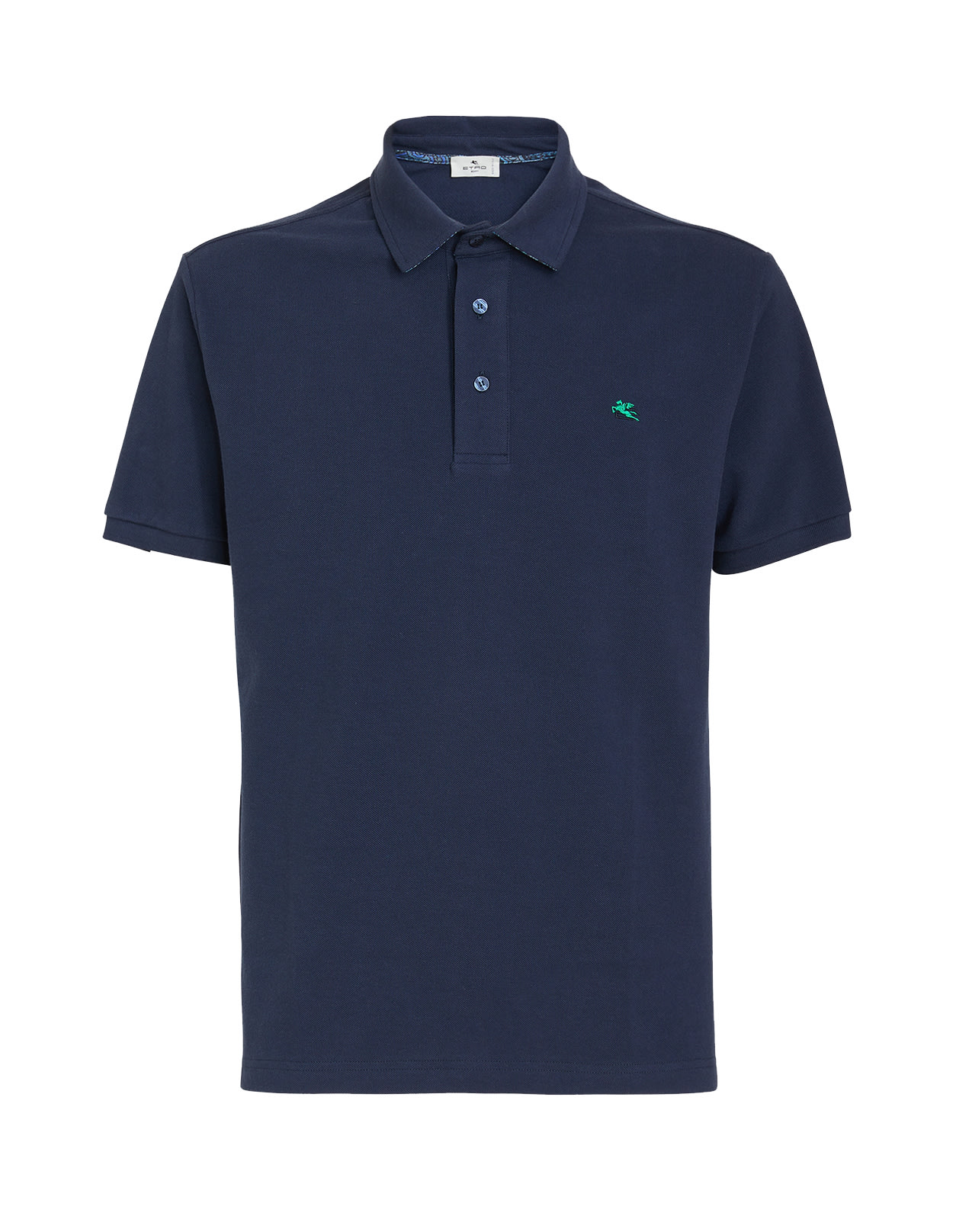 Etro Man Navy Blue Pique Polo With Contrast Embroidered Pegasus
