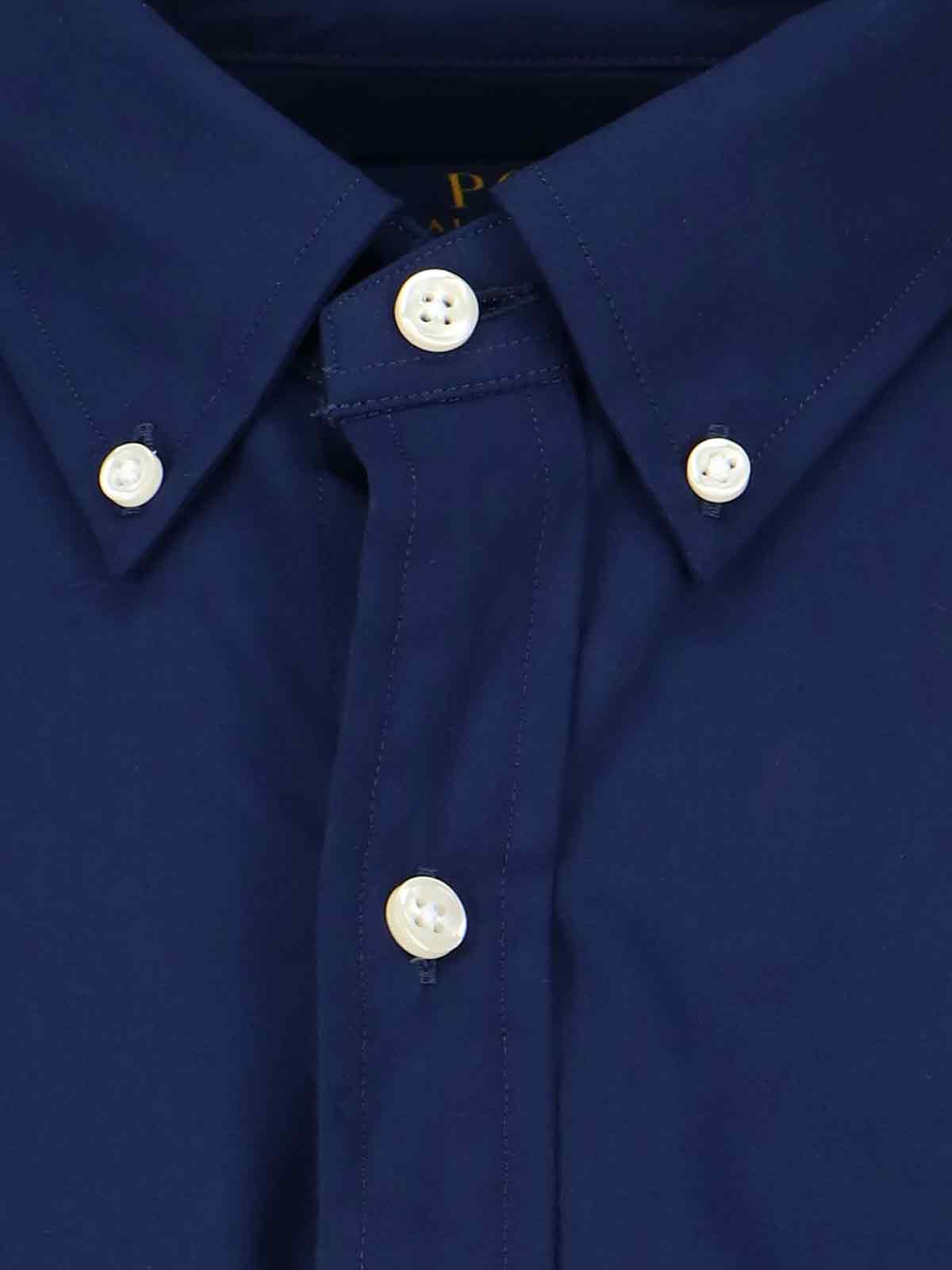 Polo Ralph Lauren Blue Shirt With Button-down Collar And Pony Embroidery On The Front