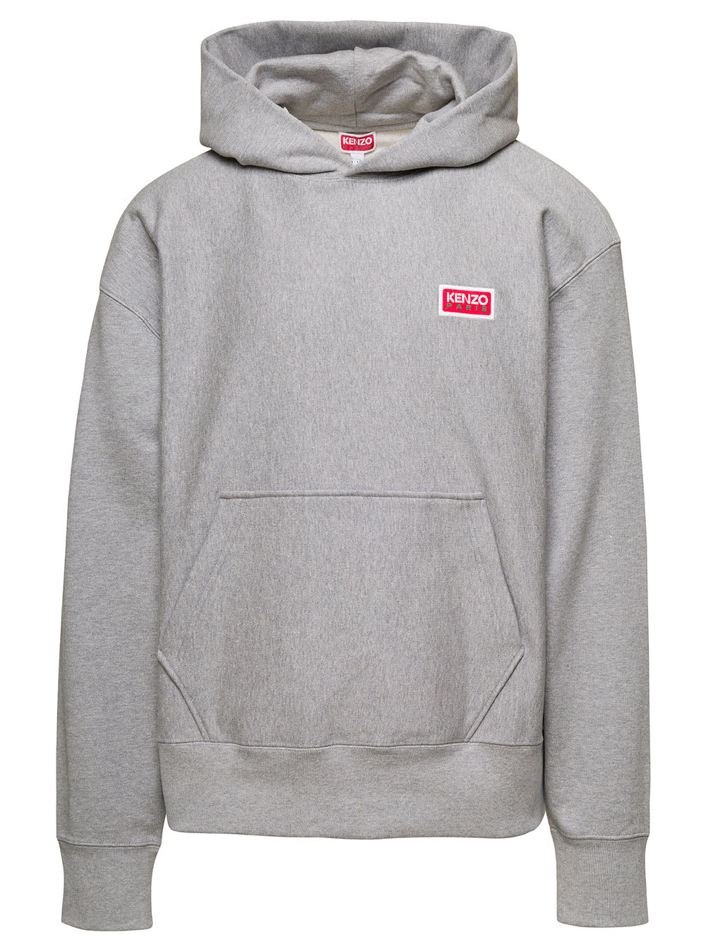 Shop Kenzo Grey Hoodie With Logo Print At The Front And Back In Stretch Cotton Man